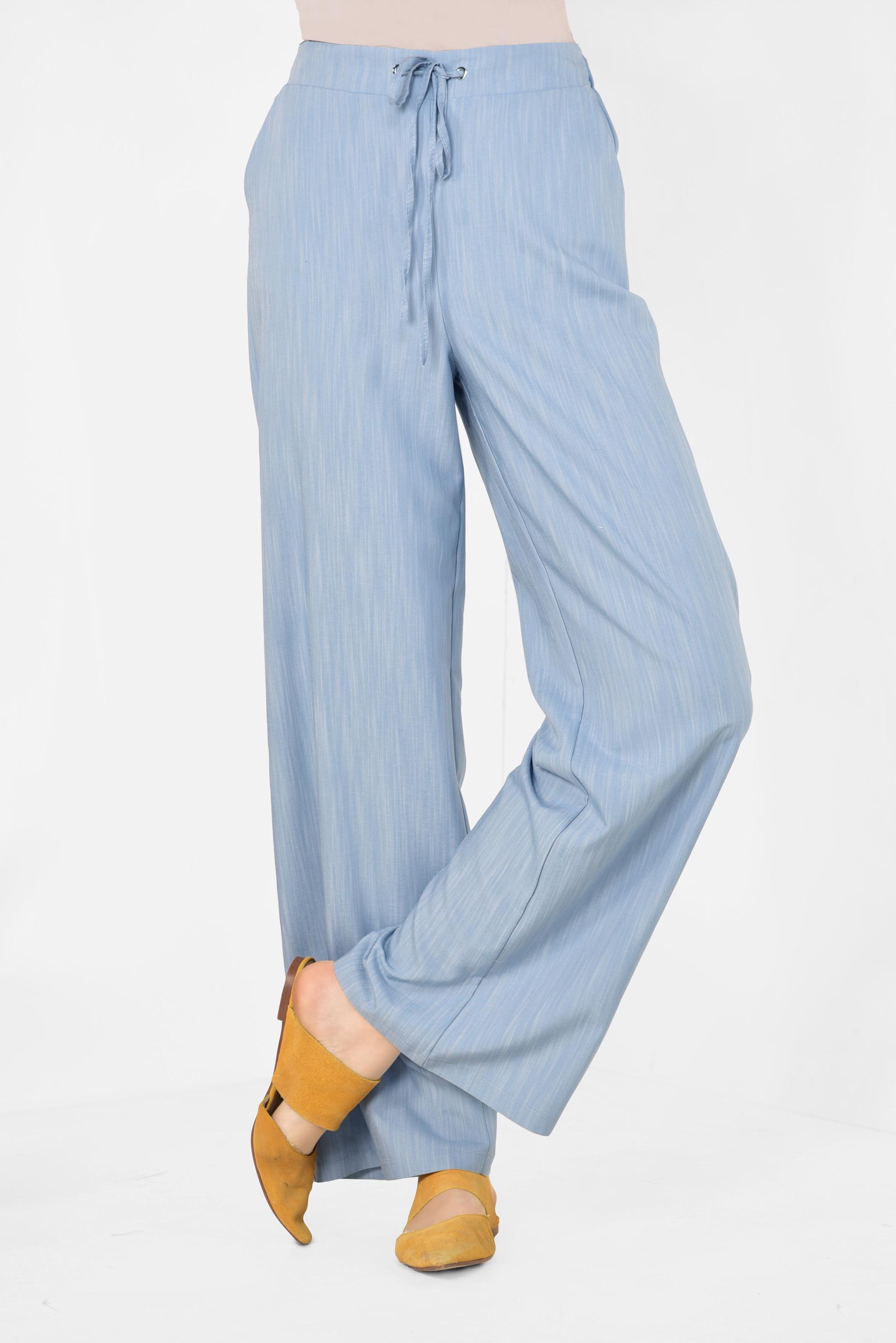 Tesettür giyim MAVİ YÜKSEK BEL BAĞCIKLI PANTOLON 7515