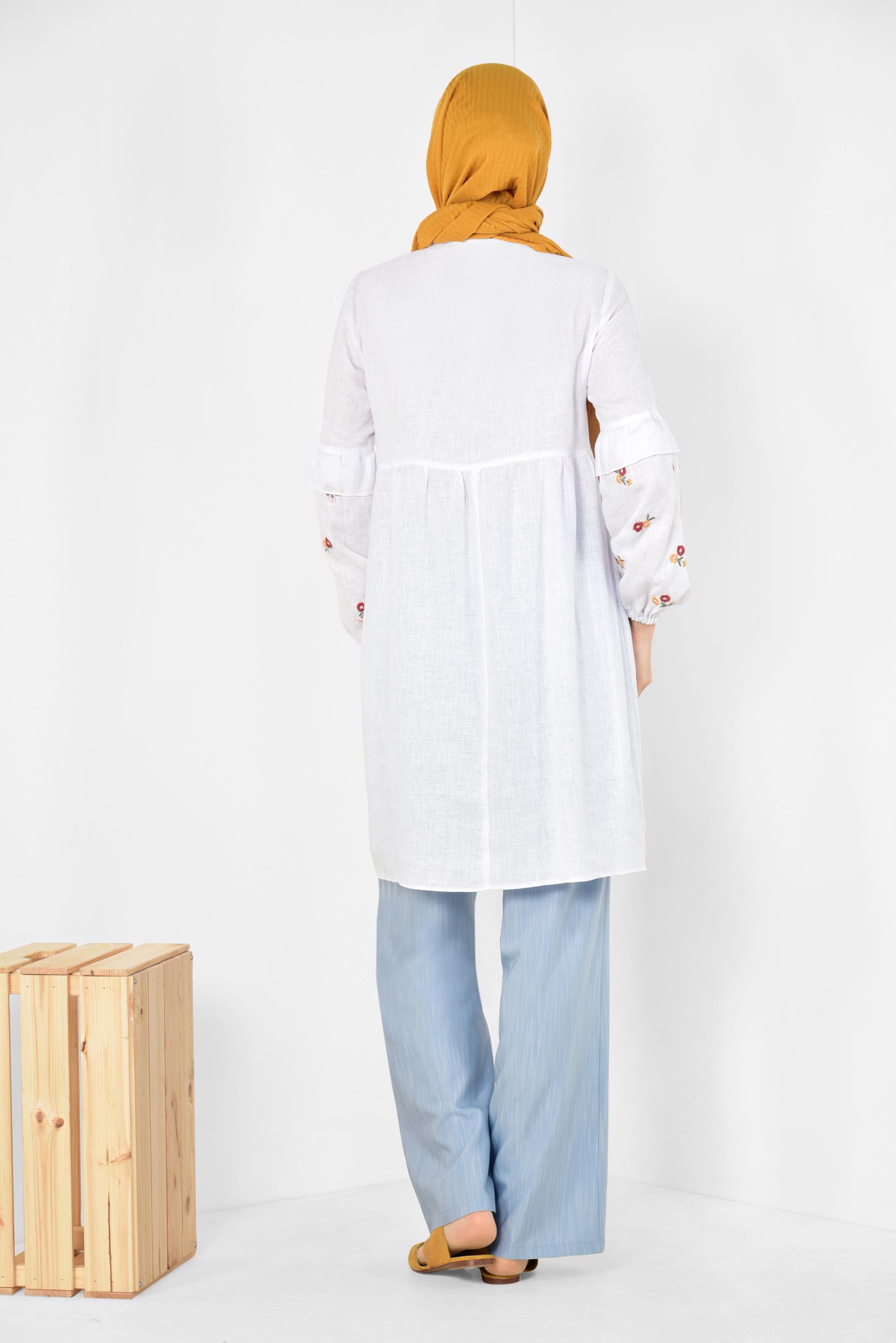 Tesettür giyim MAVİ YÜKSEK BEL BAĞCIKLI PANTOLON 7515