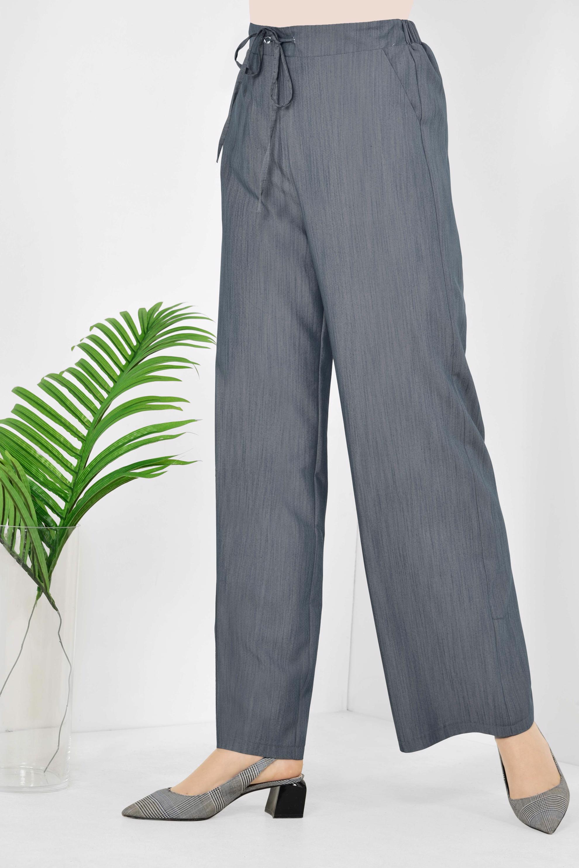 Tesettür giyim MAVİ YÜKSEK BEL BAĞCIKLI PANTOLON 7515