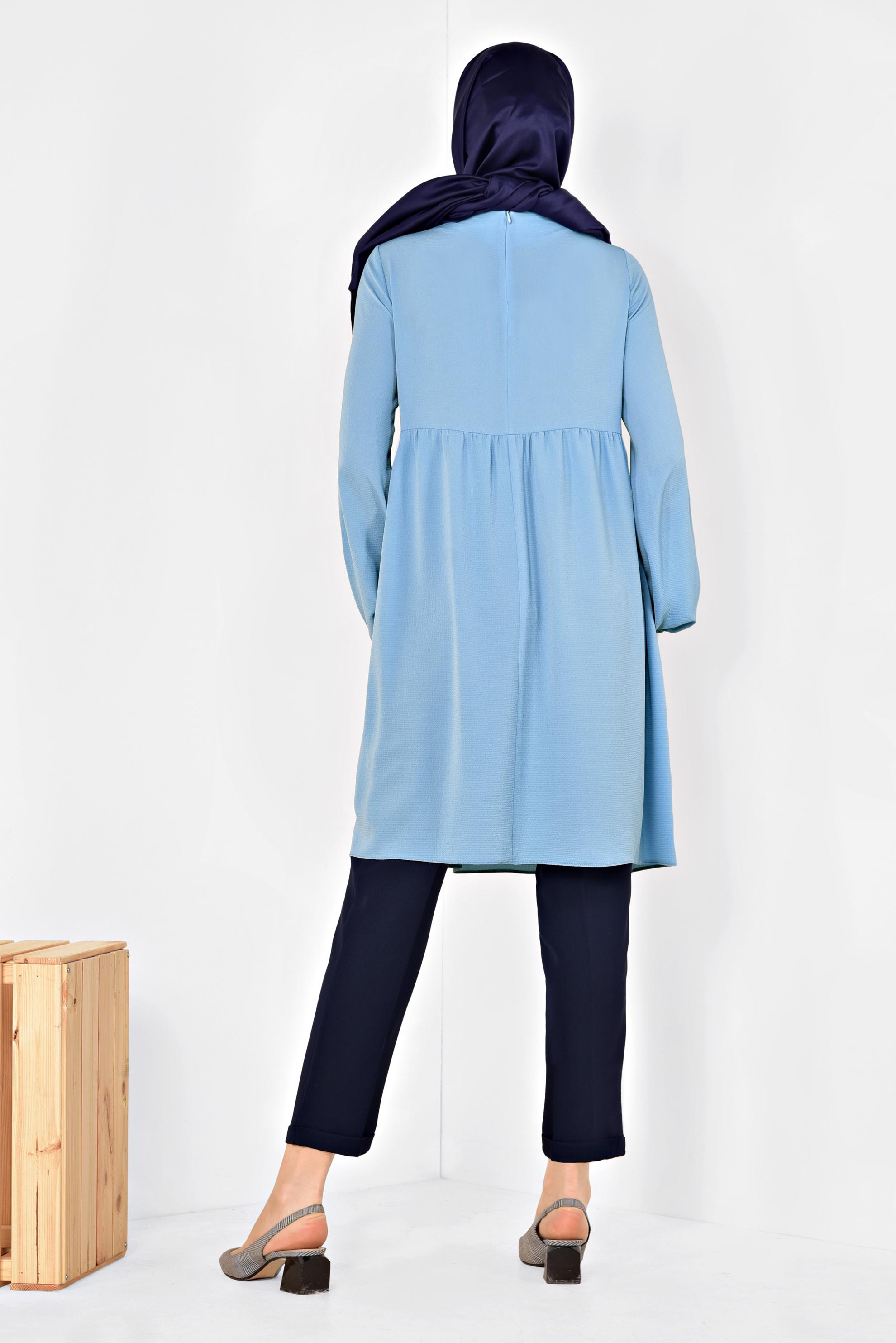 Tesettür giyim LACİVERT YÜKSEK BEL HAVUÇ PANTOLON 7518