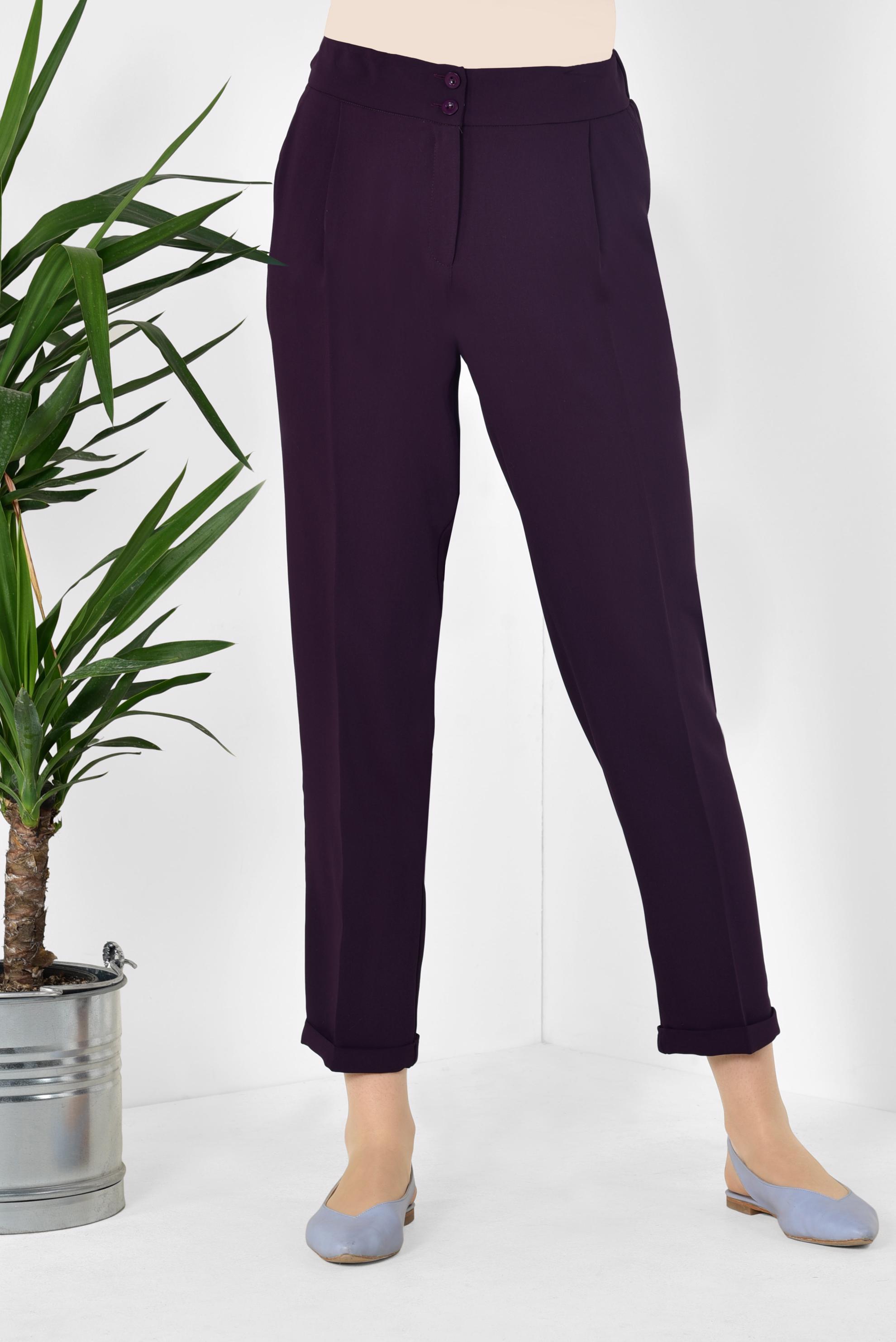 Tesettür giyim BORDO YÜKSEK BEL HAVUÇ PANTOLON 7518