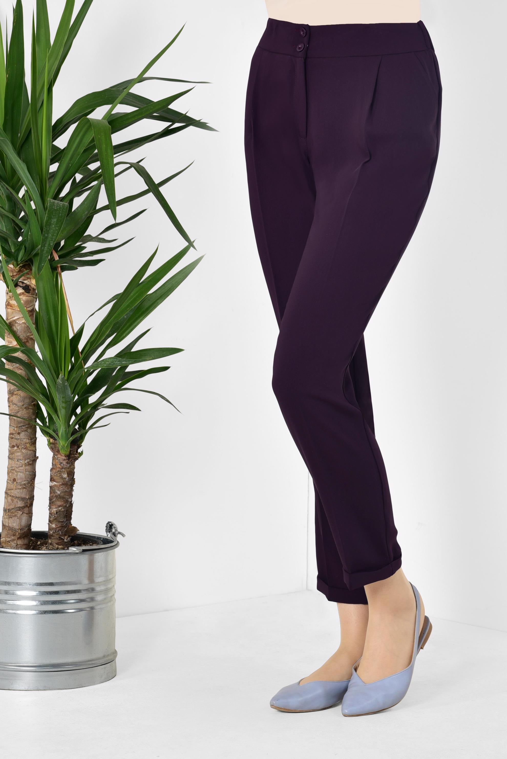 Tesettür giyim BORDO YÜKSEK BEL HAVUÇ PANTOLON 7518