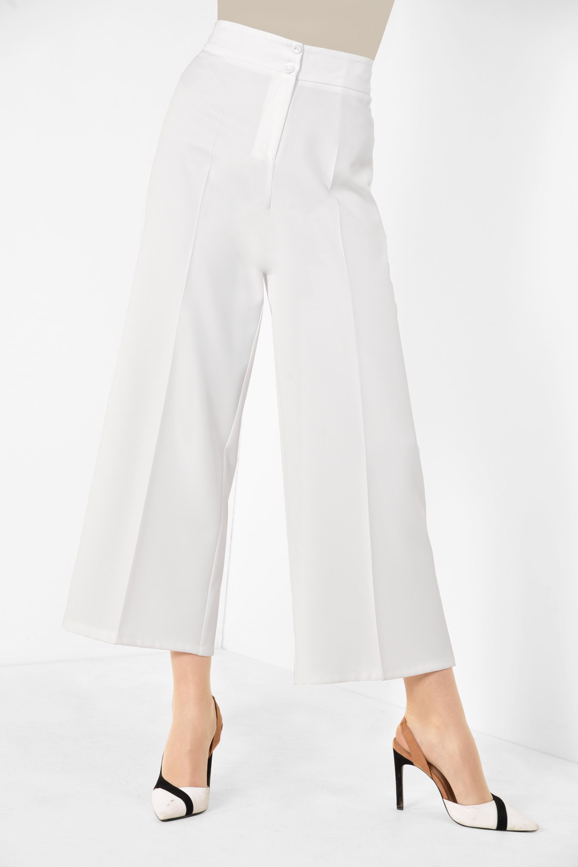 Tesettür giyim BEYAZ BOL KESİM KLASİK PANTOLON 7519 