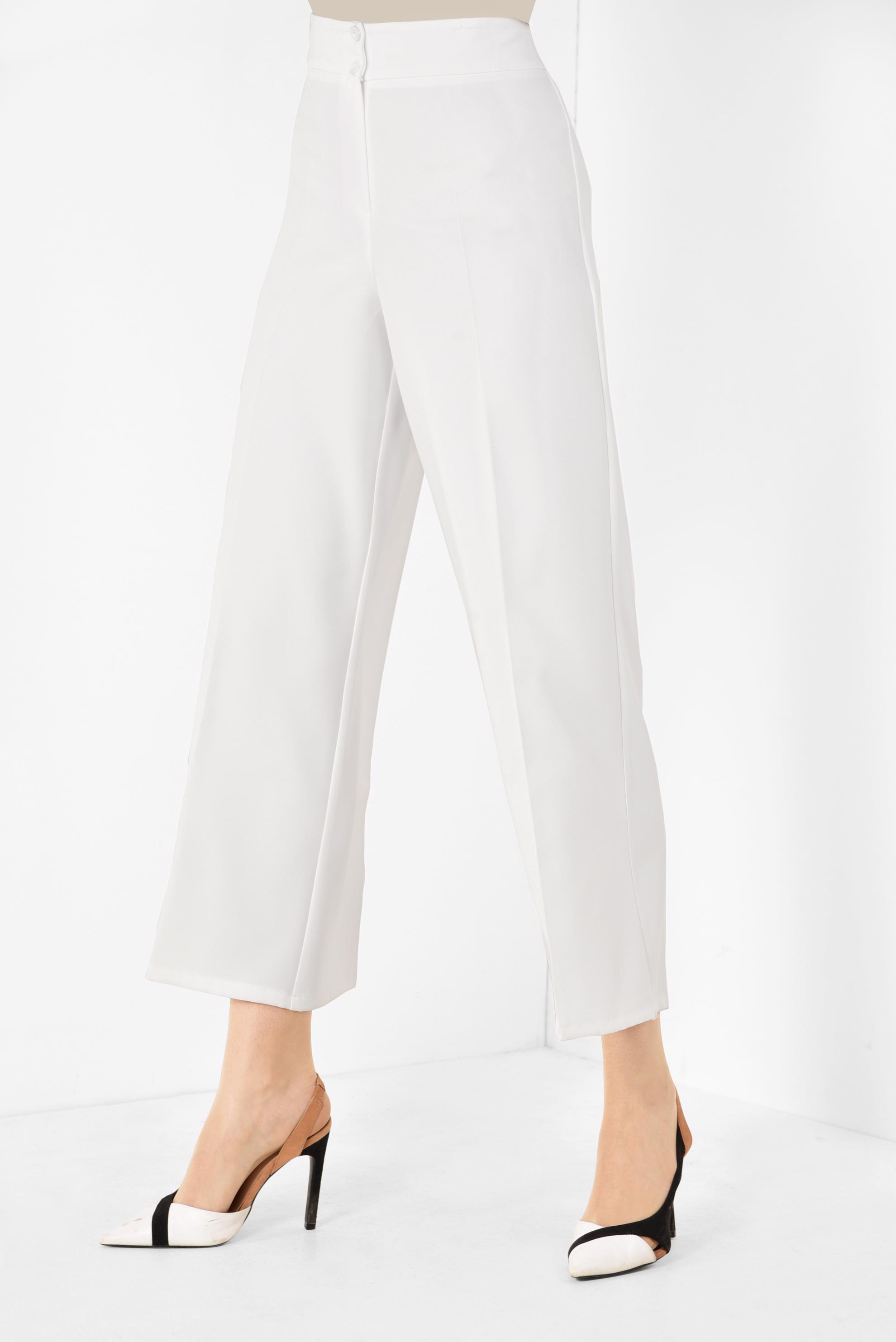 Tesettür giyim BEYAZ BOL KESİM KLASİK PANTOLON 7519 