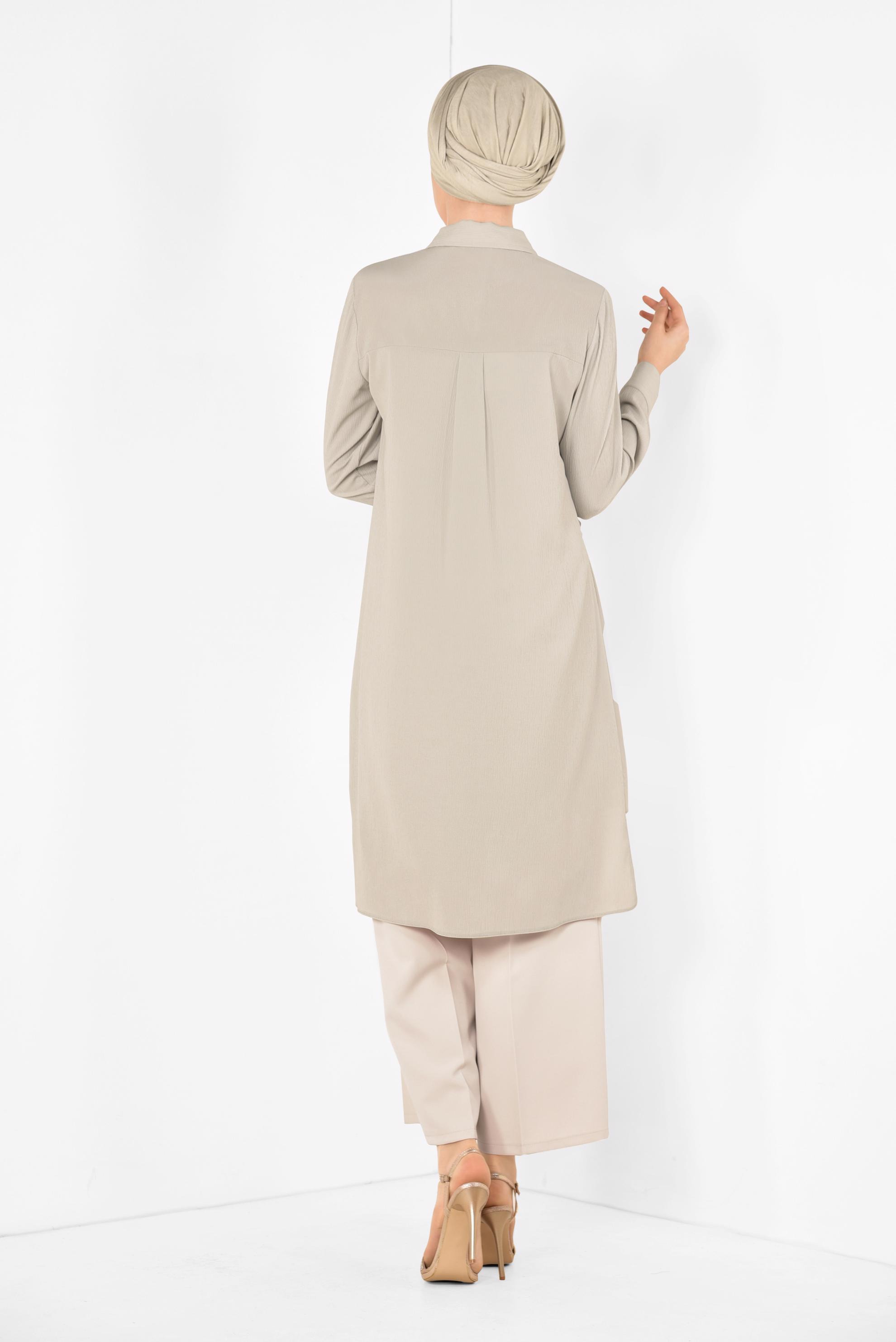 Tesettür giyim BEJ BOL KESİM KLASİK PANTOLON 7519 