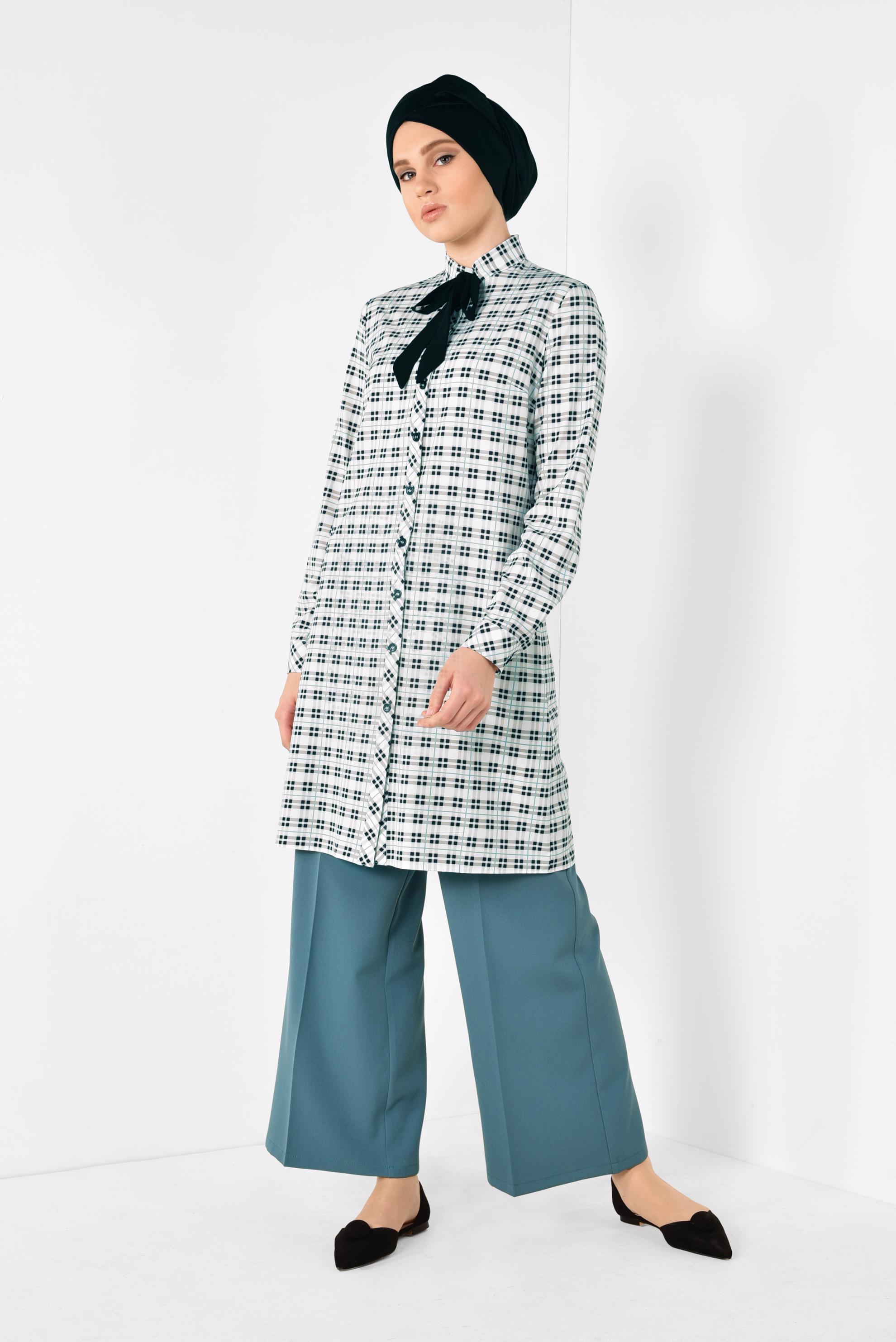 Tesettür giyim MAVİ BOL KESİM KLASİK PANTOLON 7519 