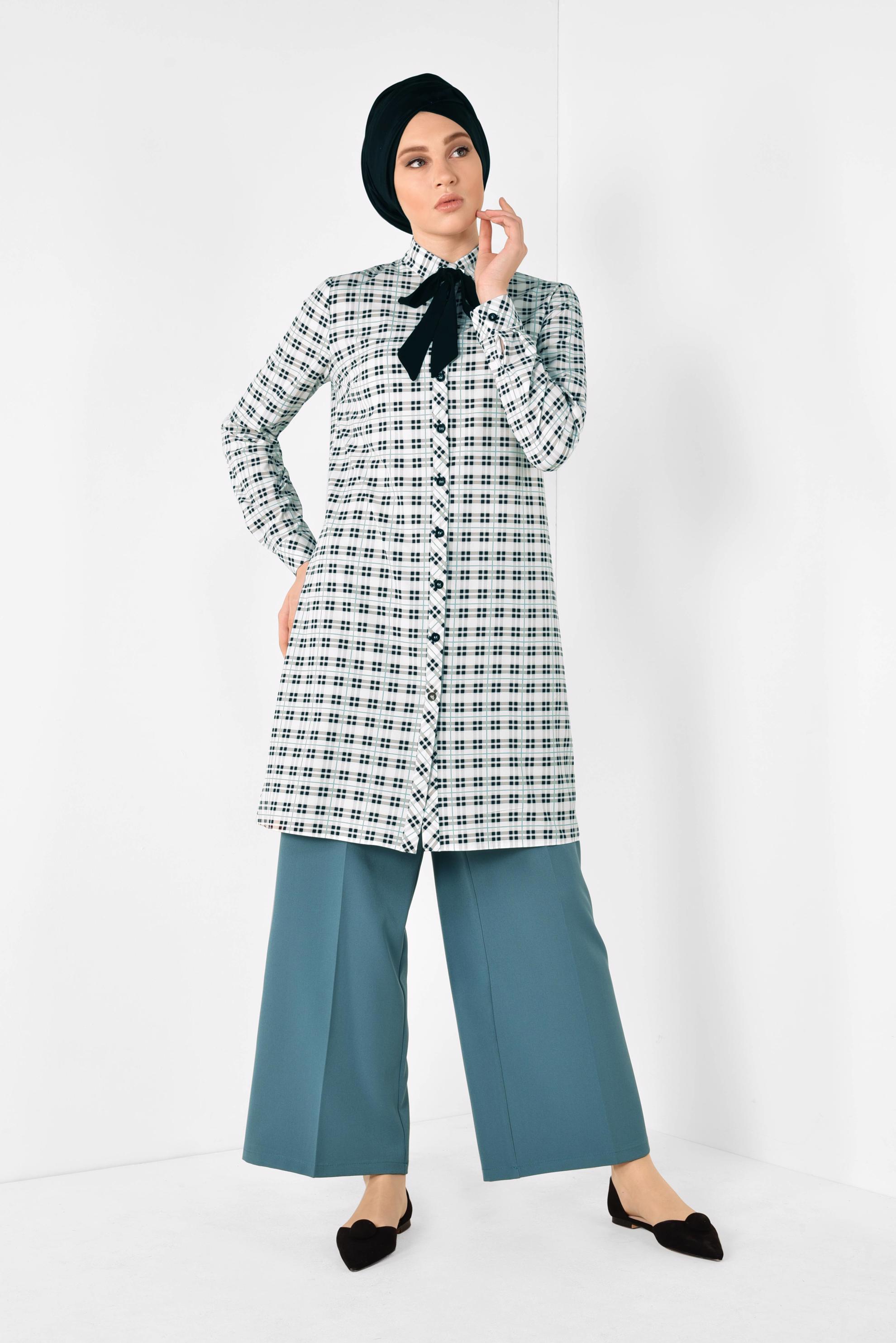 Tesettür giyim MAVİ BOL KESİM KLASİK PANTOLON 7519 