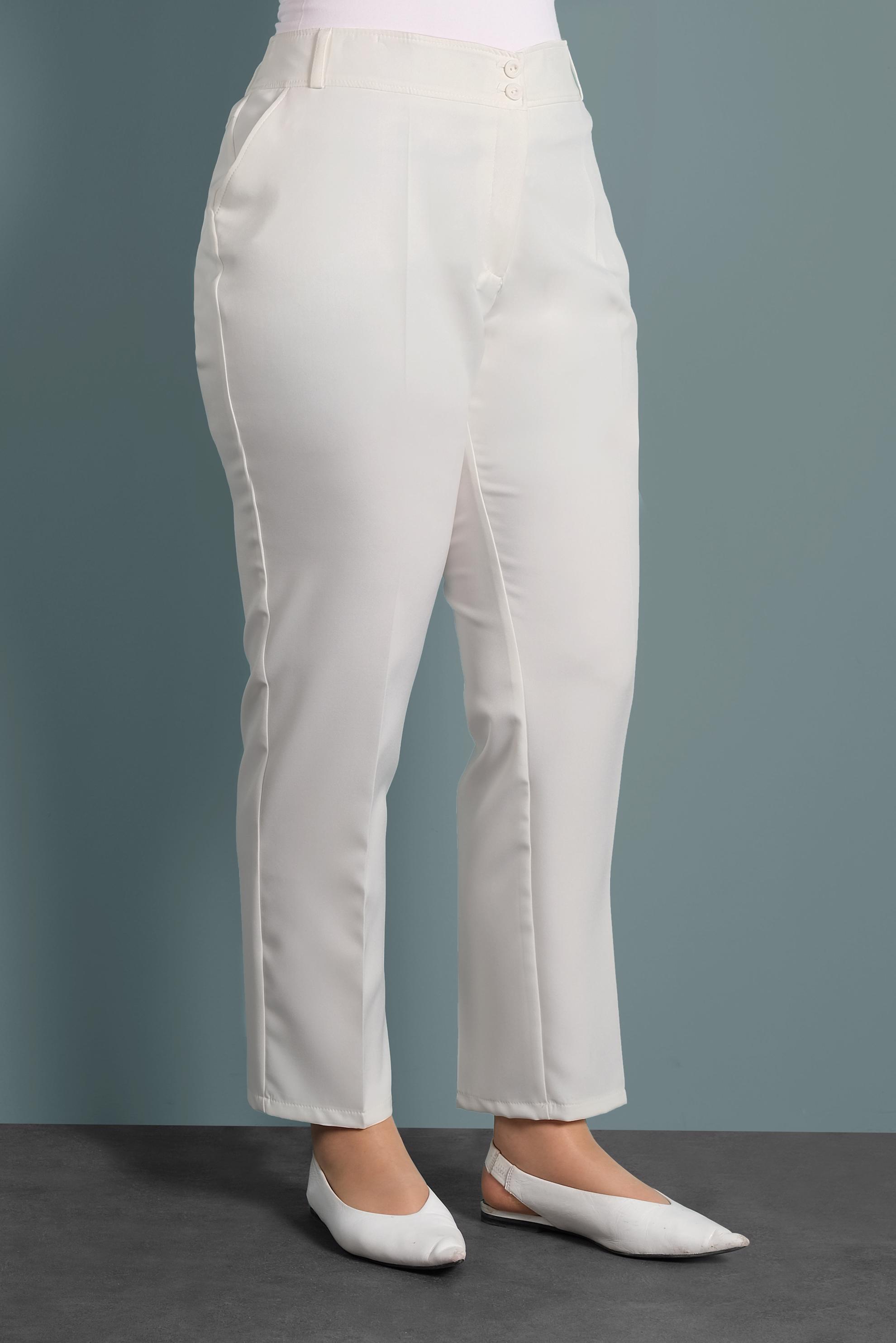 Tesettür giyim BEYAZ BÜYÜK BEDEN BORU PAÇA PANTOLON 7520