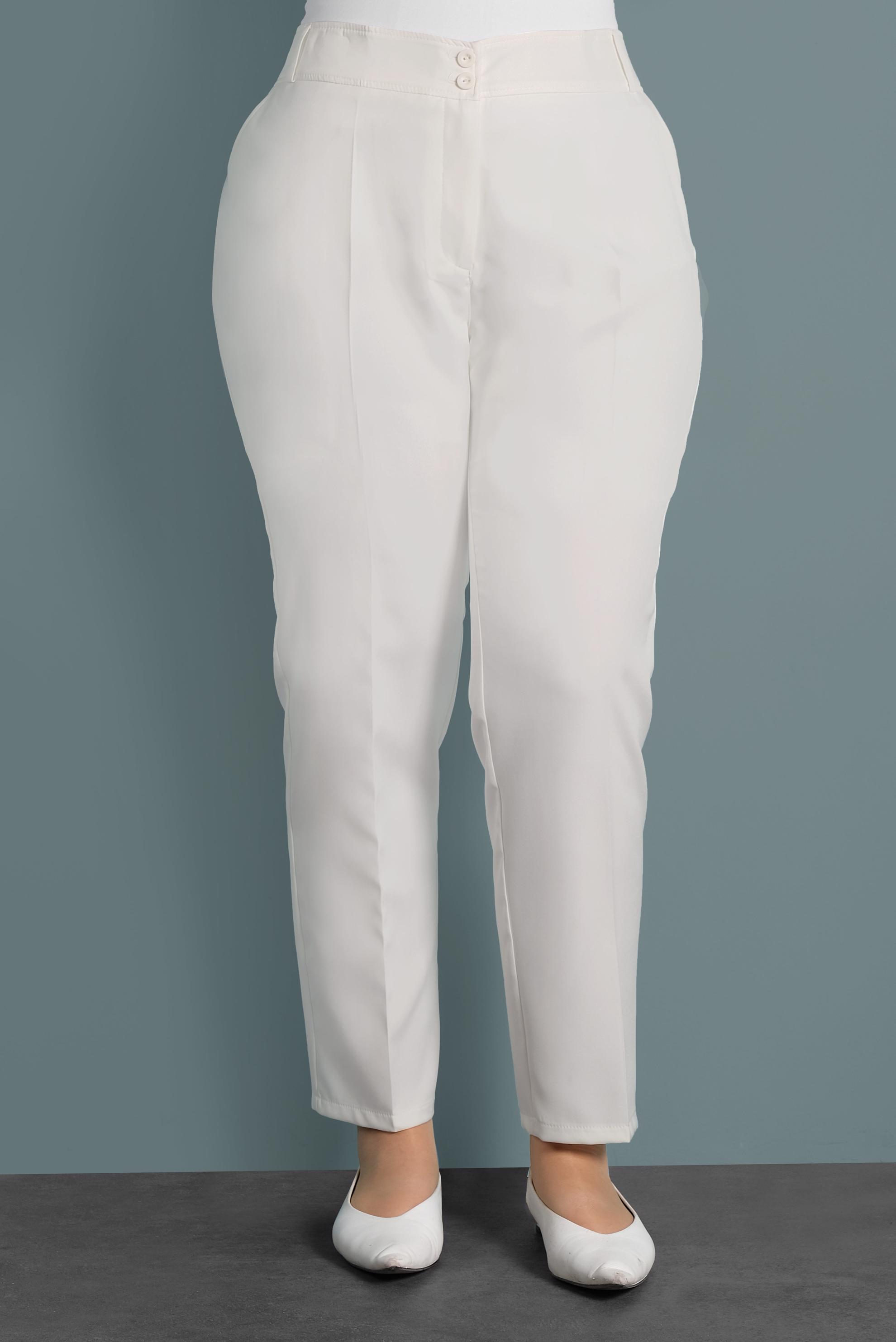 Tesettür giyim BEYAZ BÜYÜK BEDEN BORU PAÇA PANTOLON 7520