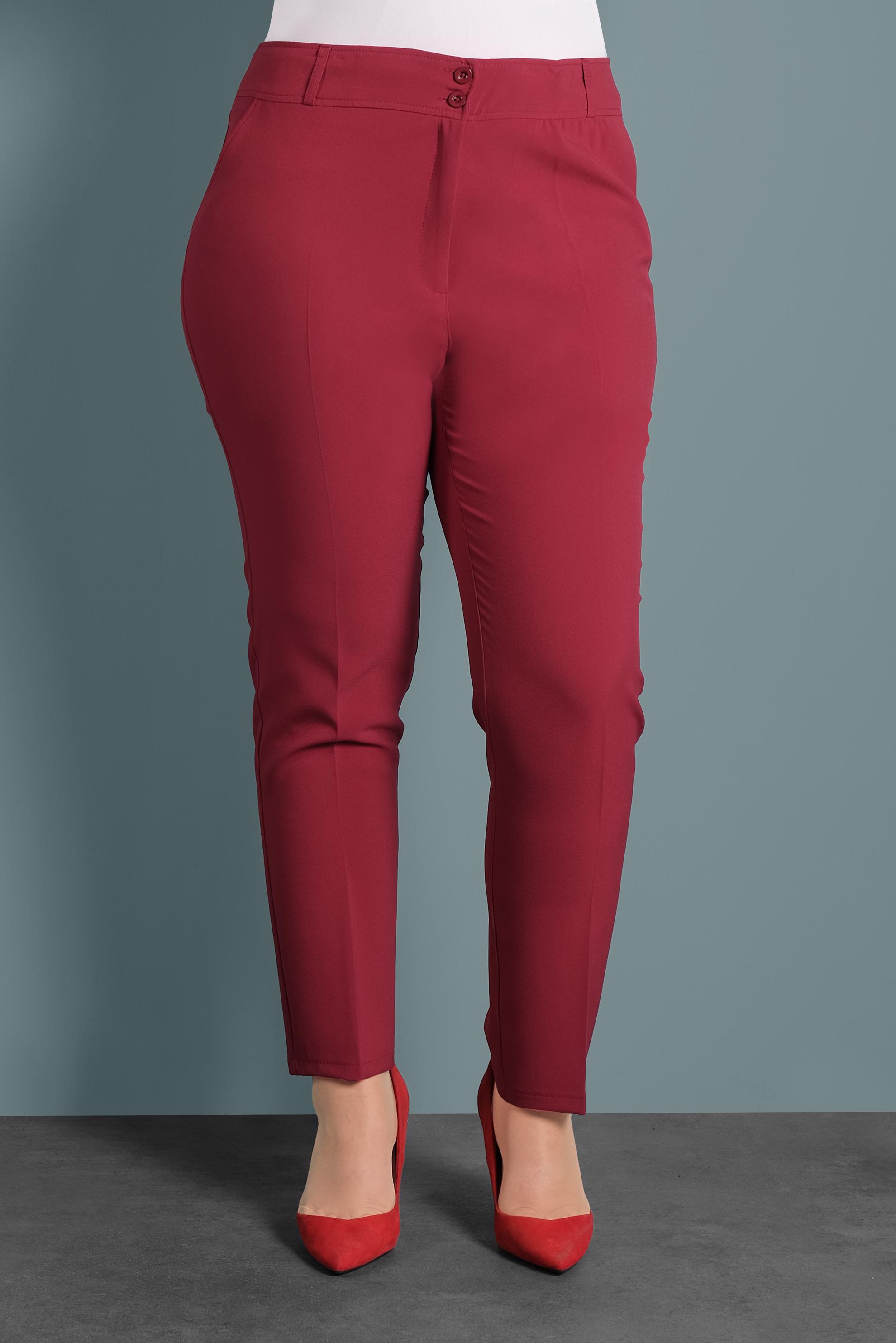 Tesettür giyim KIRMIZI BÜYÜK BEDEN BORU PAÇA PANTOLON 7520