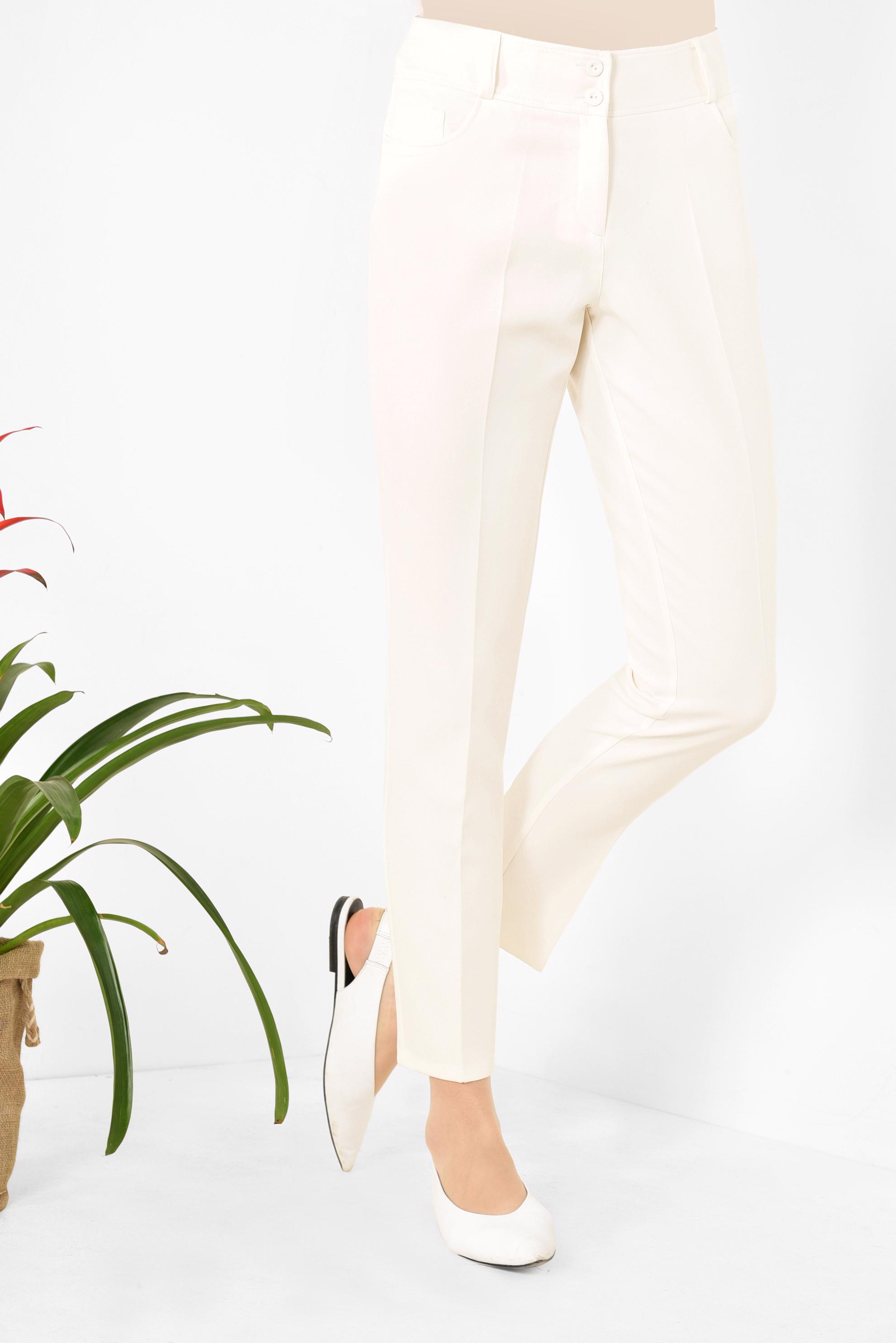 Tesettür giyim BEYAZ CEPLİ KLASİK PANTOLON 7521