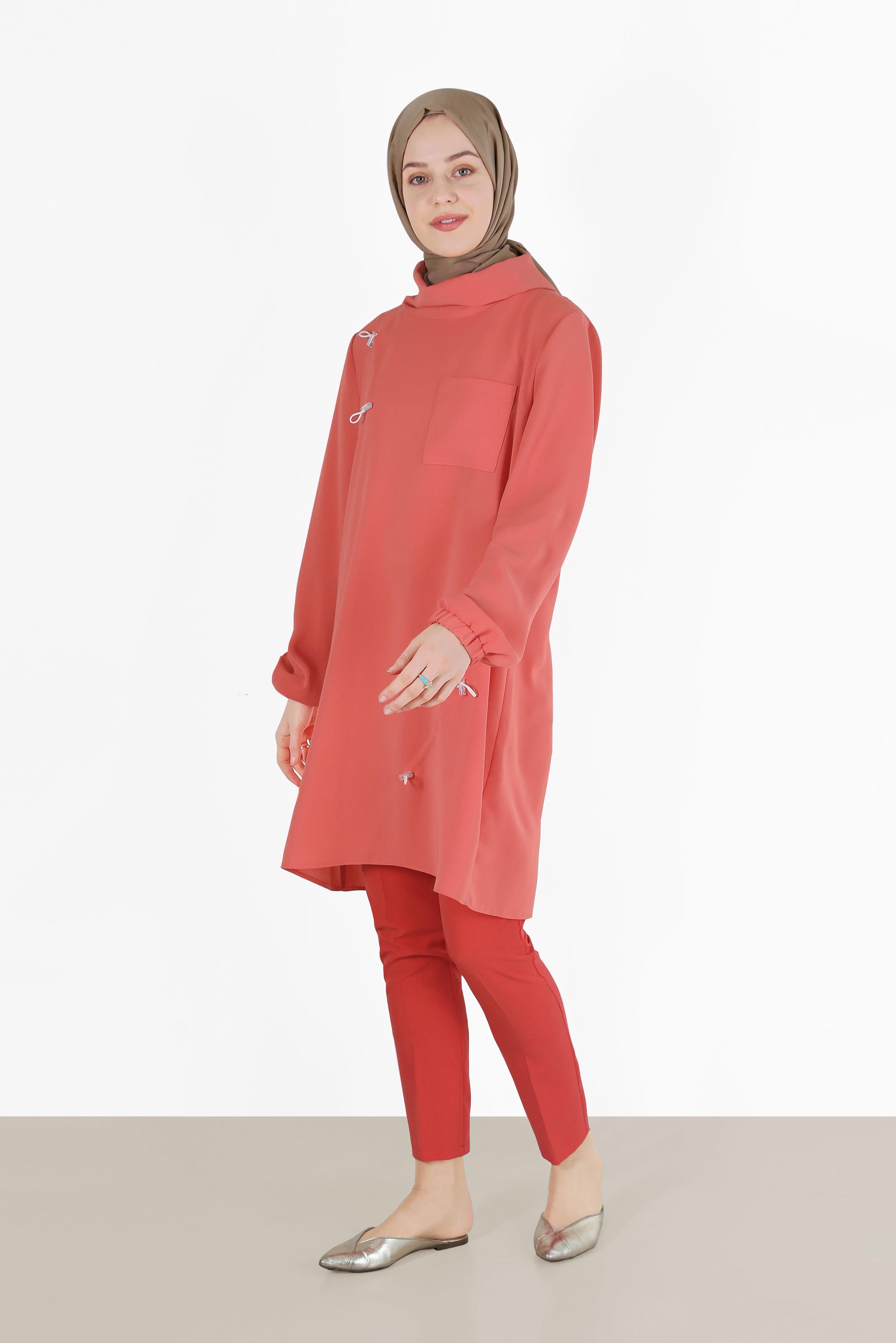 Tesettür giyim KIRMIZI CEPLİ KLASİK PANTOLON 7521
