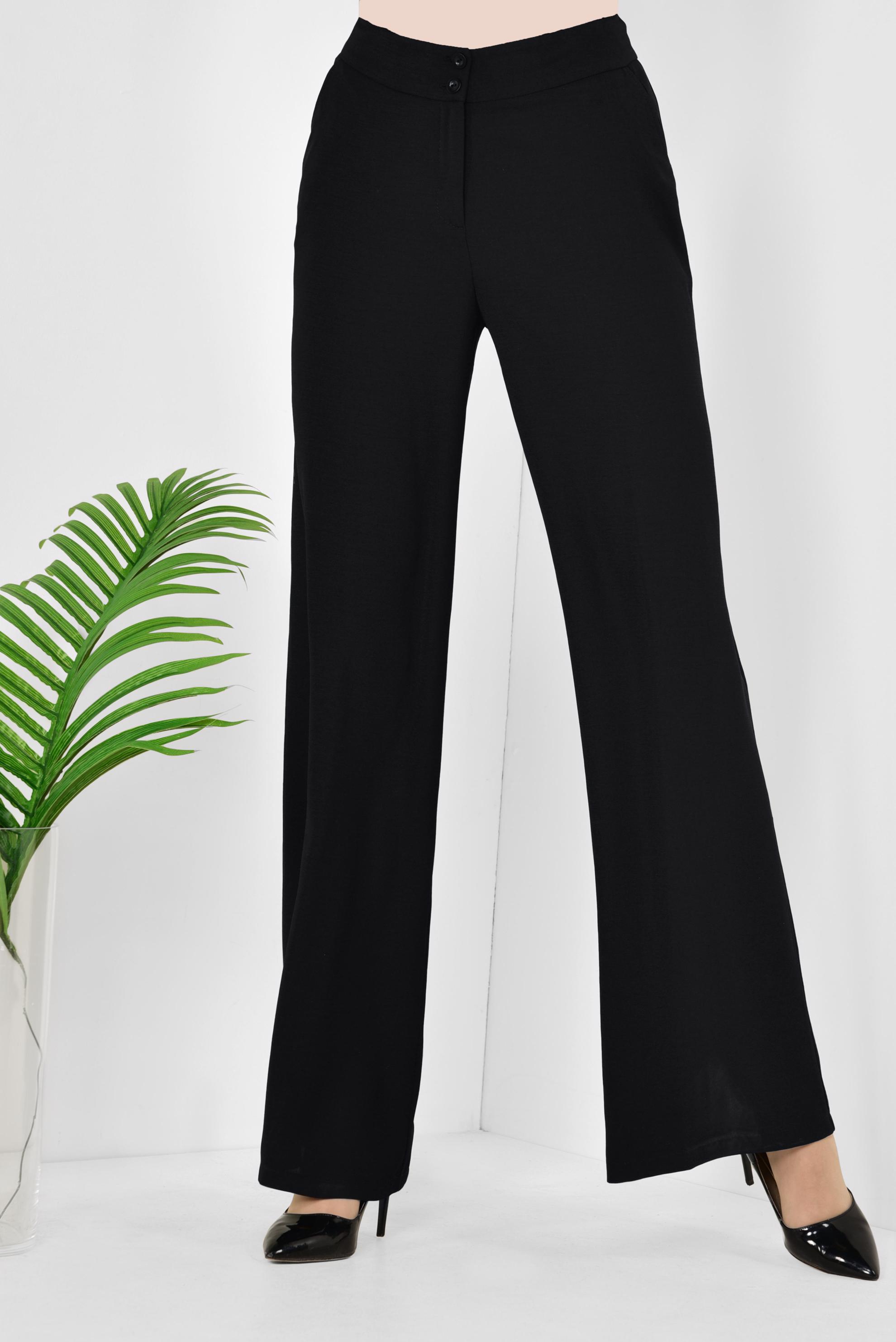 Tesettür giyim SİYAH CEPLİ GENİŞ PAÇA PANTOLON 7524