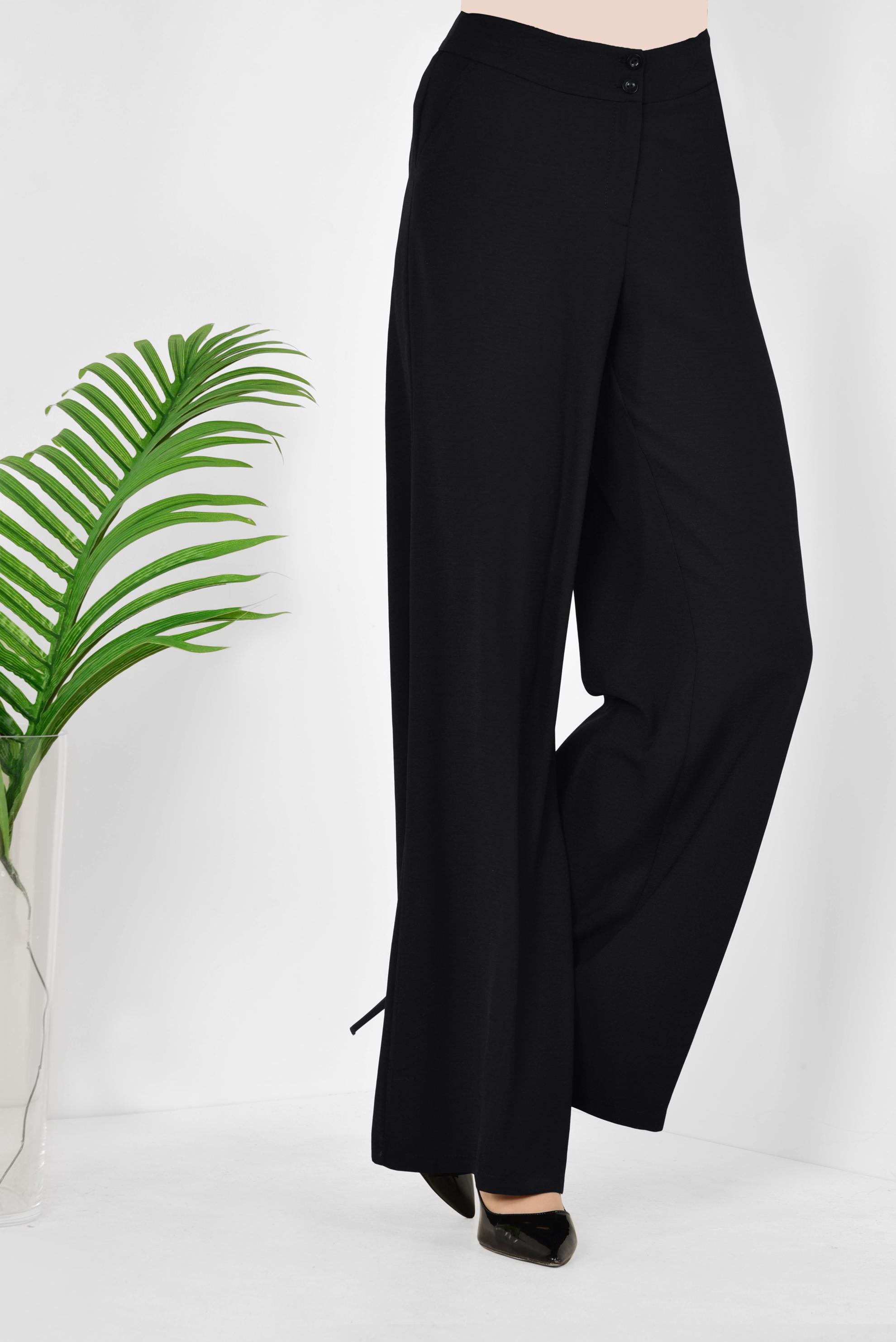 Tesettür giyim SİYAH CEPLİ GENİŞ PAÇA PANTOLON 7524