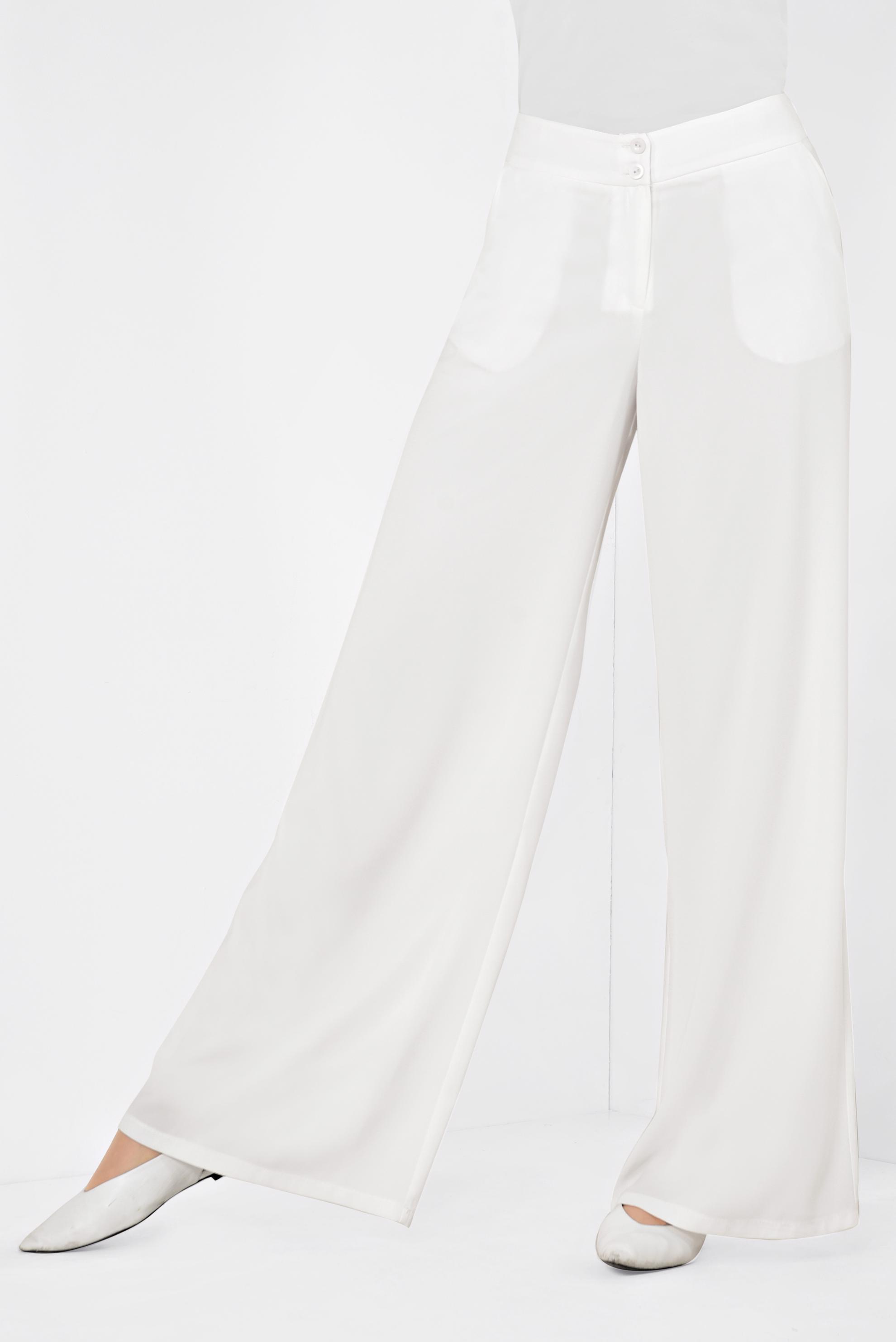 Tesettür giyim BEYAZ CEPLİ GENİŞ PAÇA PANTOLON 7524