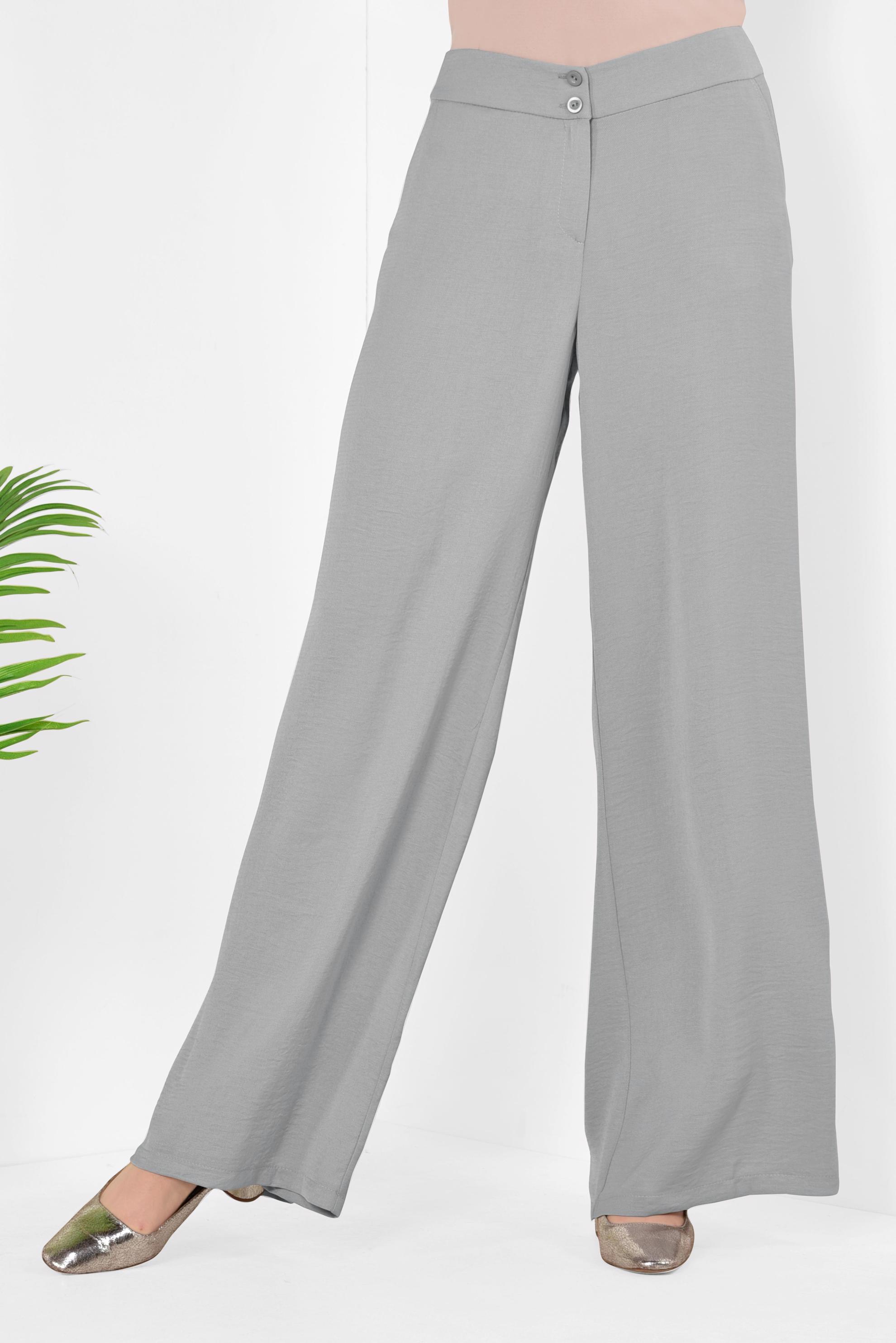 Tesettür giyim GRİ CEPLİ GENİŞ PAÇA PANTOLON 7524