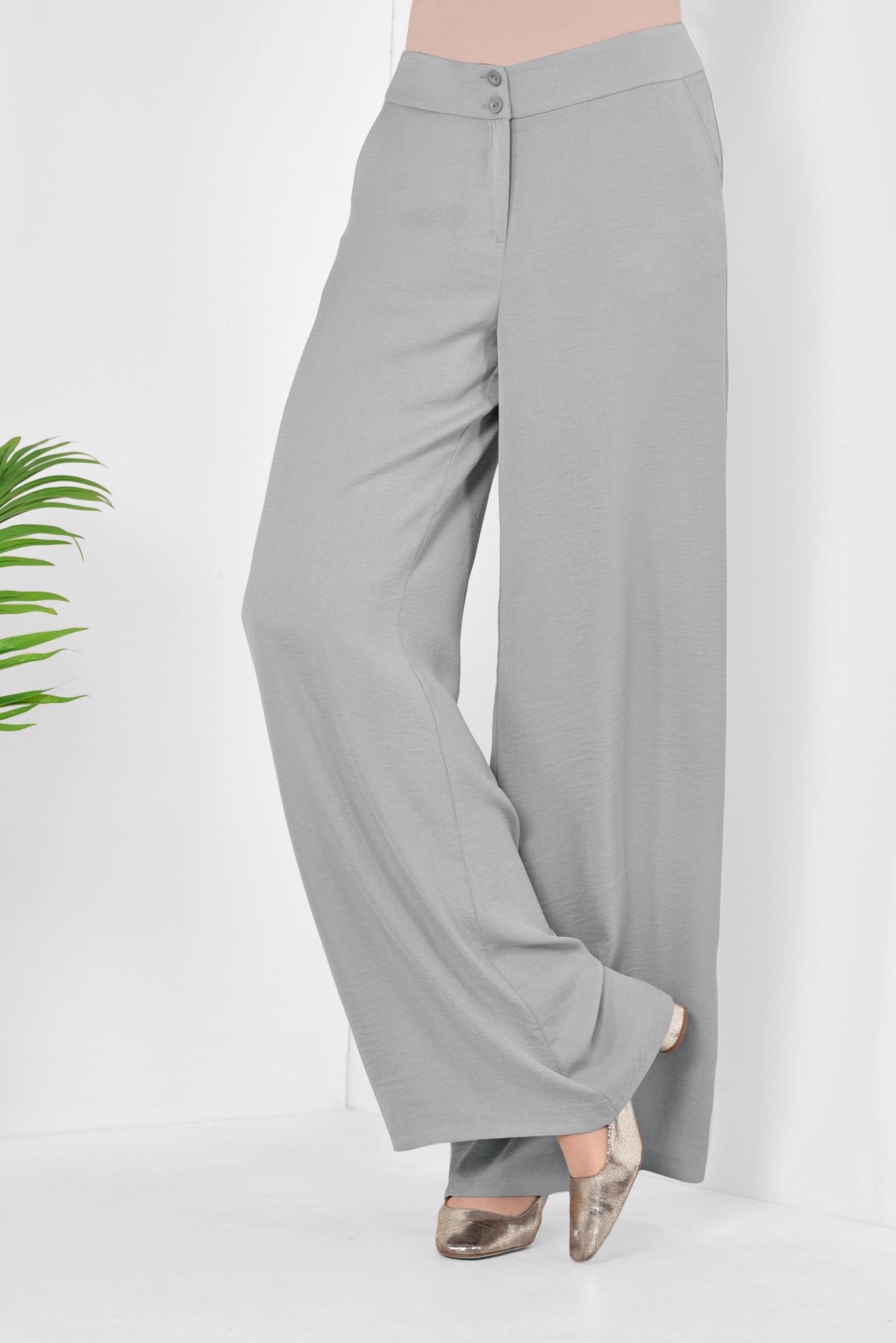 Tesettür giyim GRİ CEPLİ GENİŞ PAÇA PANTOLON 7524