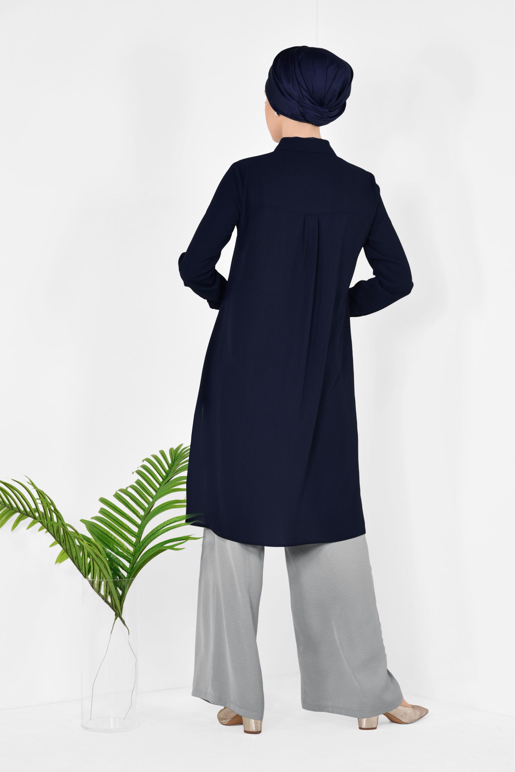 Tesettür giyim GRİ CEPLİ GENİŞ PAÇA PANTOLON 7524