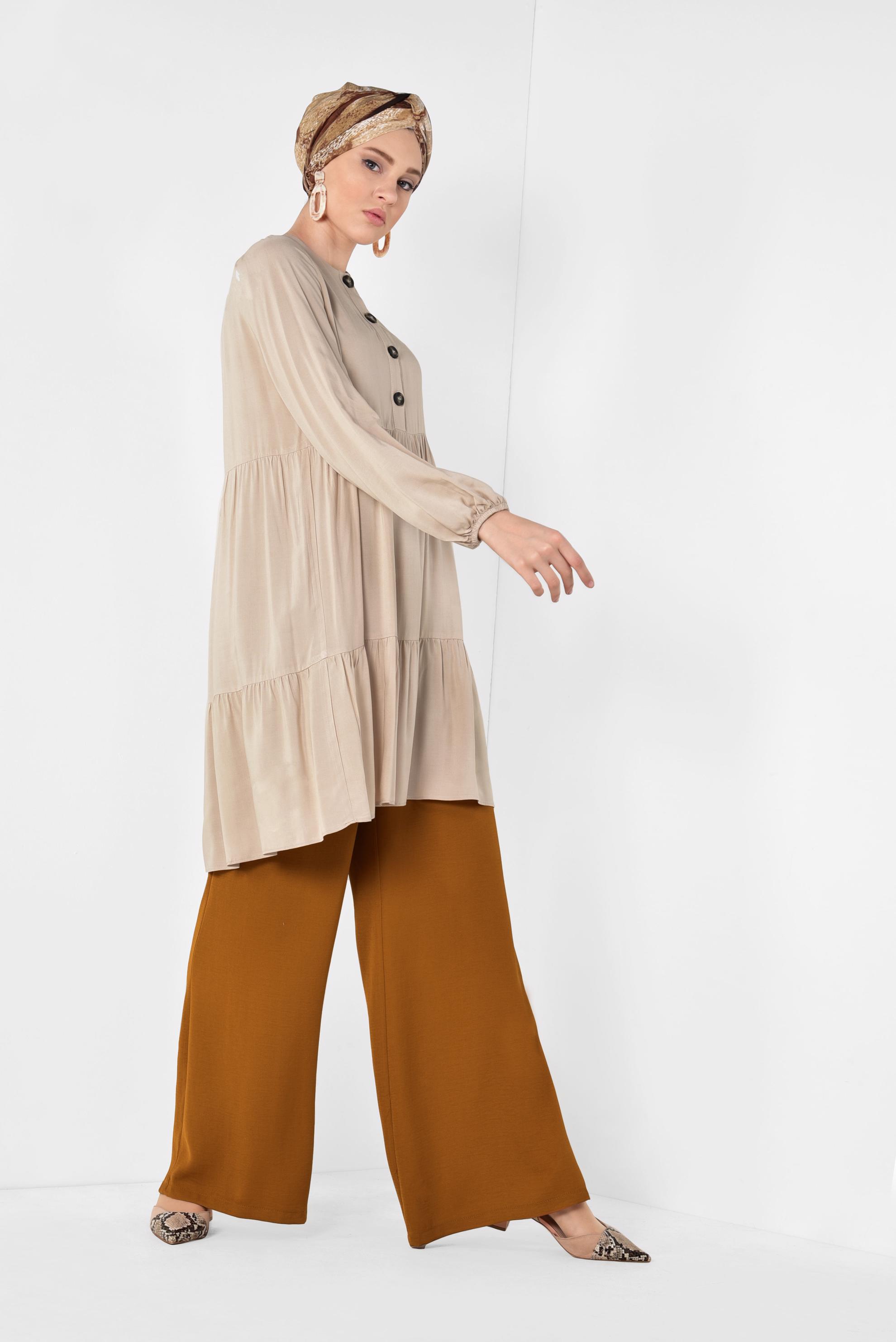 Tesettür giyim TABA CEPLİ GENİŞ PAÇA PANTOLON 7524