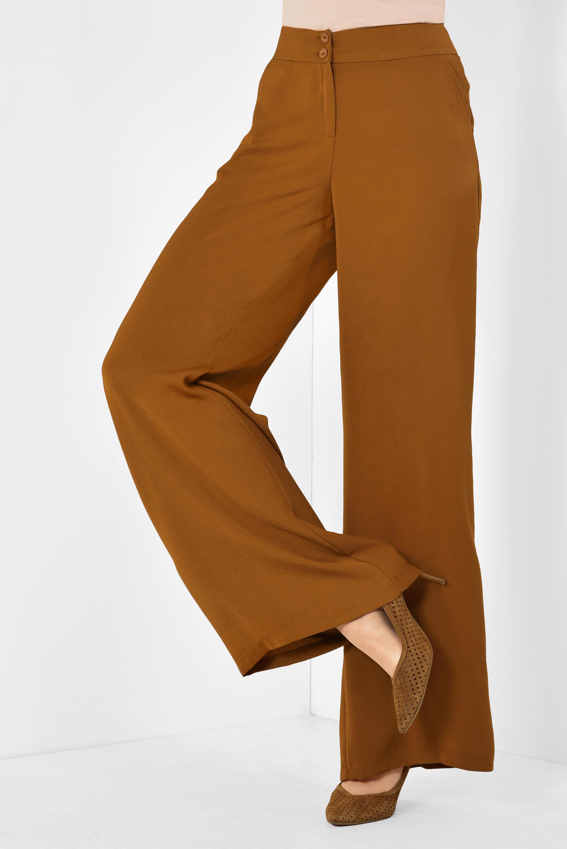 Tesettür giyim TABA CEPLİ GENİŞ PAÇA PANTOLON 7524