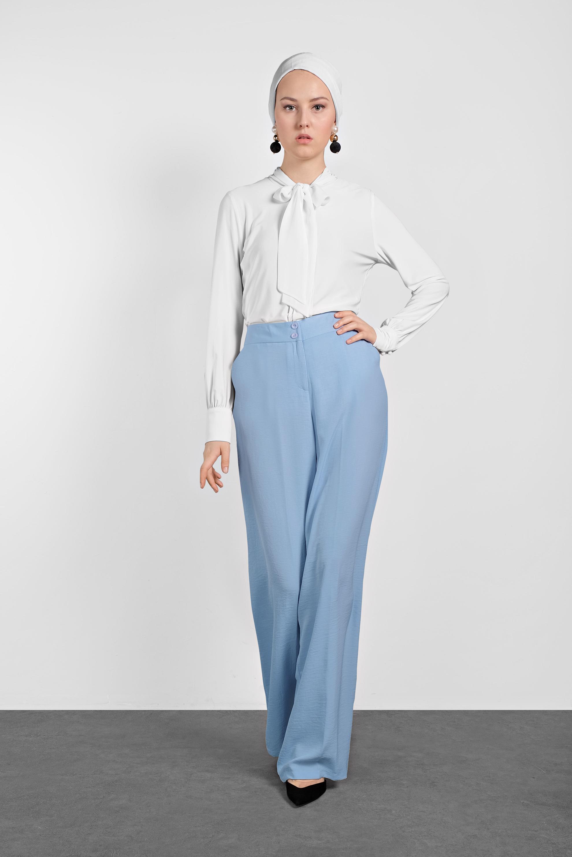 Tesettür giyim MAVİ CEPLİ GENİŞ PAÇA PANTOLON 7524