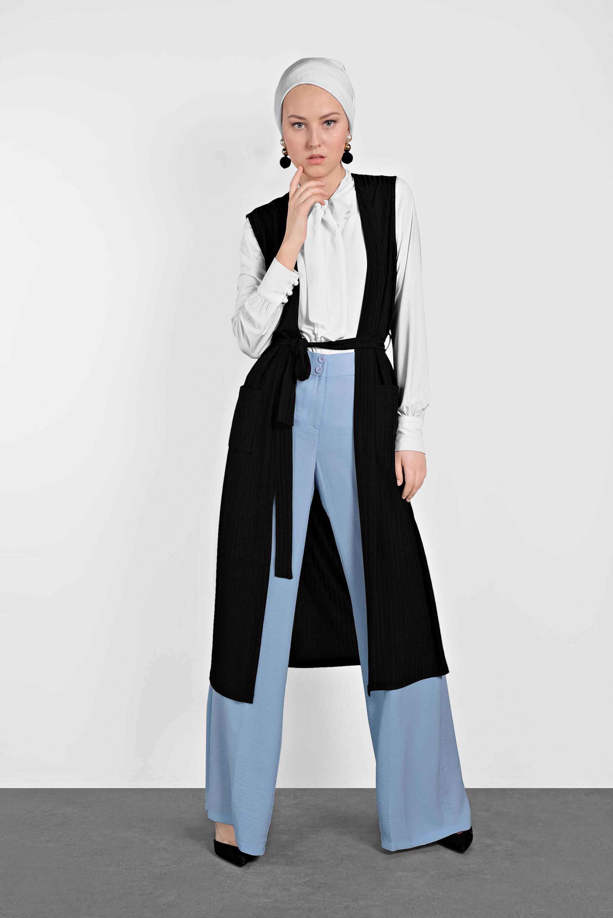 Tesettür giyim MAVİ CEPLİ GENİŞ PAÇA PANTOLON 7524