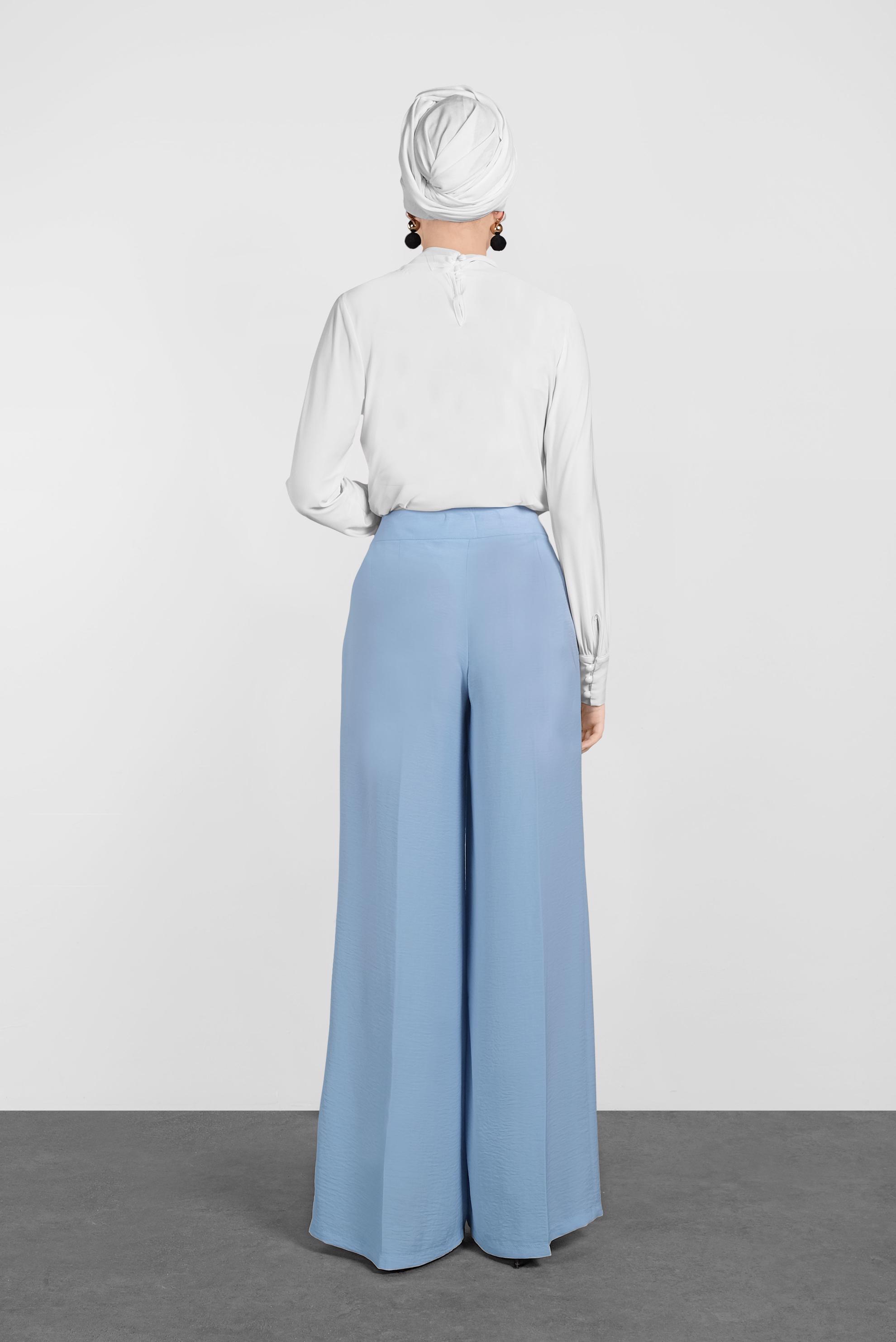 Tesettür giyim MAVİ CEPLİ GENİŞ PAÇA PANTOLON 7524