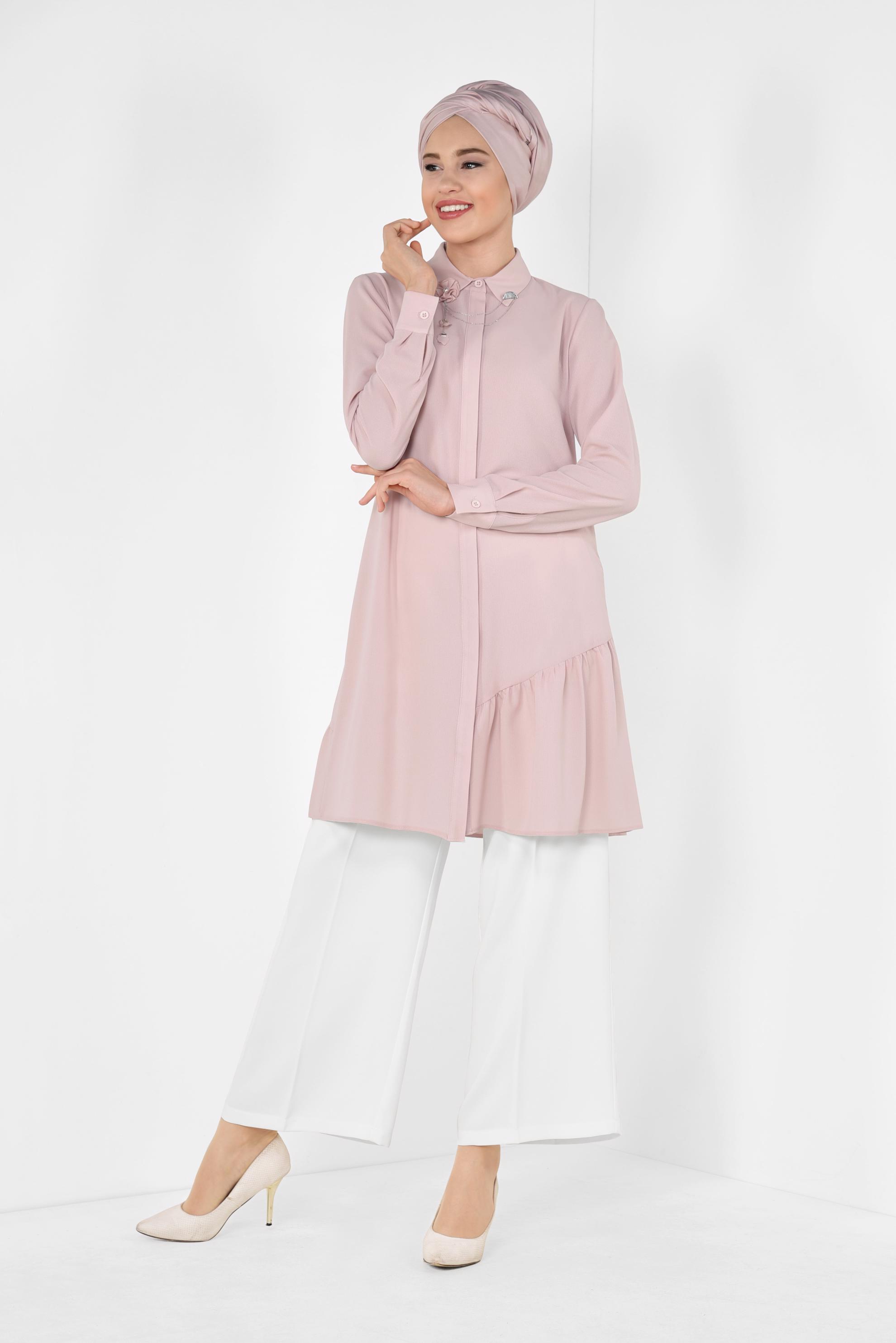 Tesettür giyim BEYAZ BOL KESİM PANTOLON 7525 