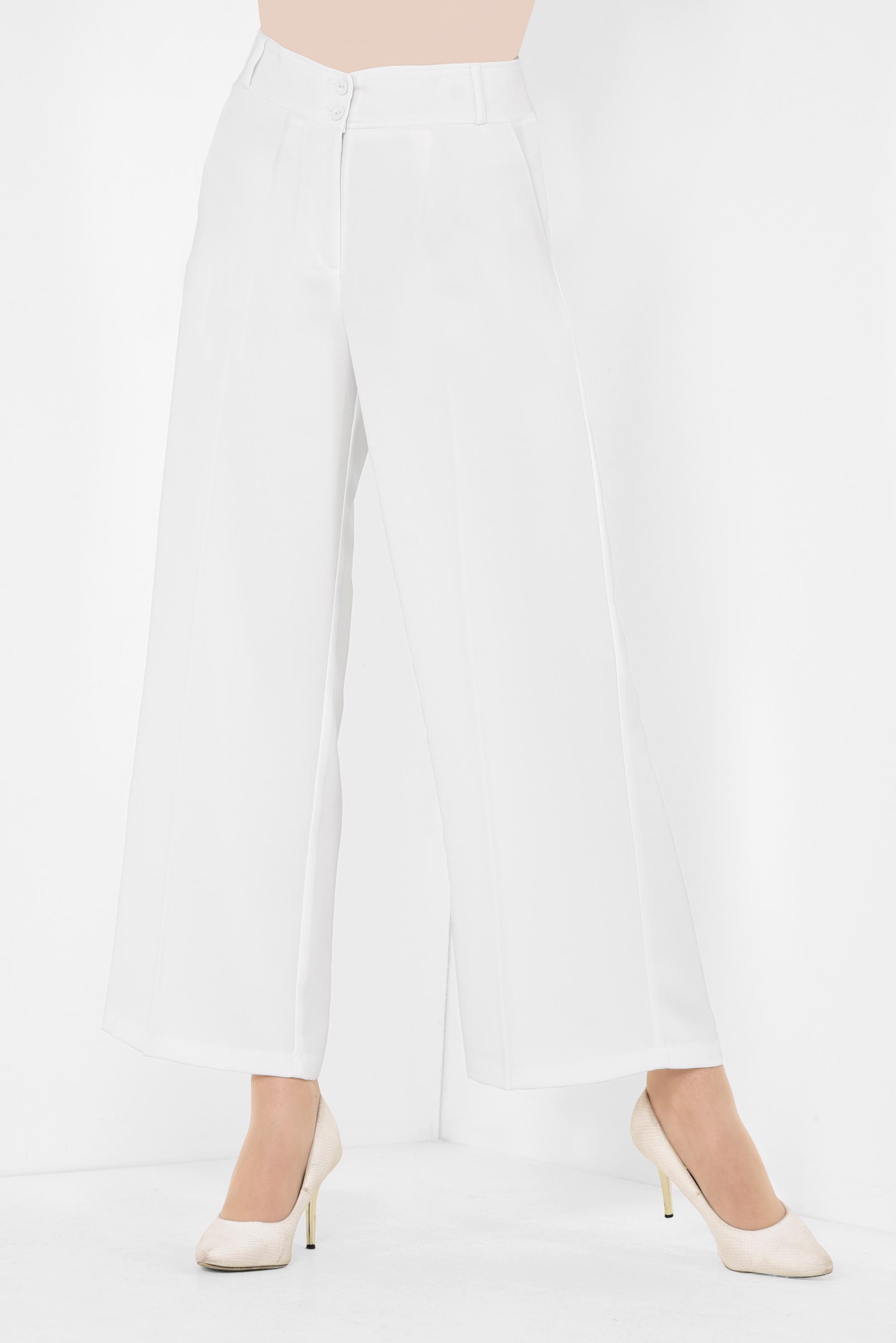 Tesettür giyim BEYAZ BOL KESİM PANTOLON 7525 