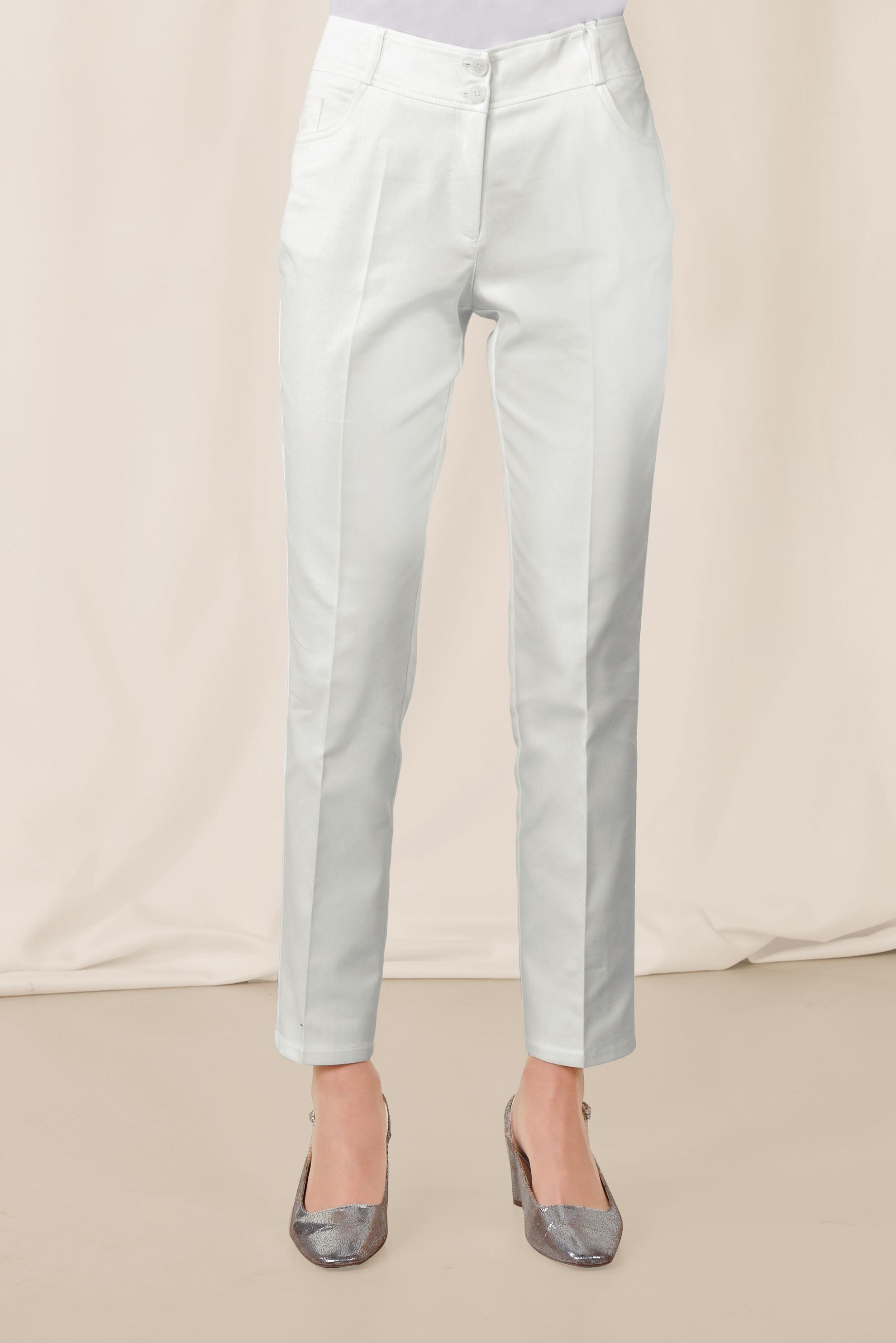 Tesettür giyim BEYAZ CEPLİ PAMUKLU YÜKSEK BEL PANTOLON 7526