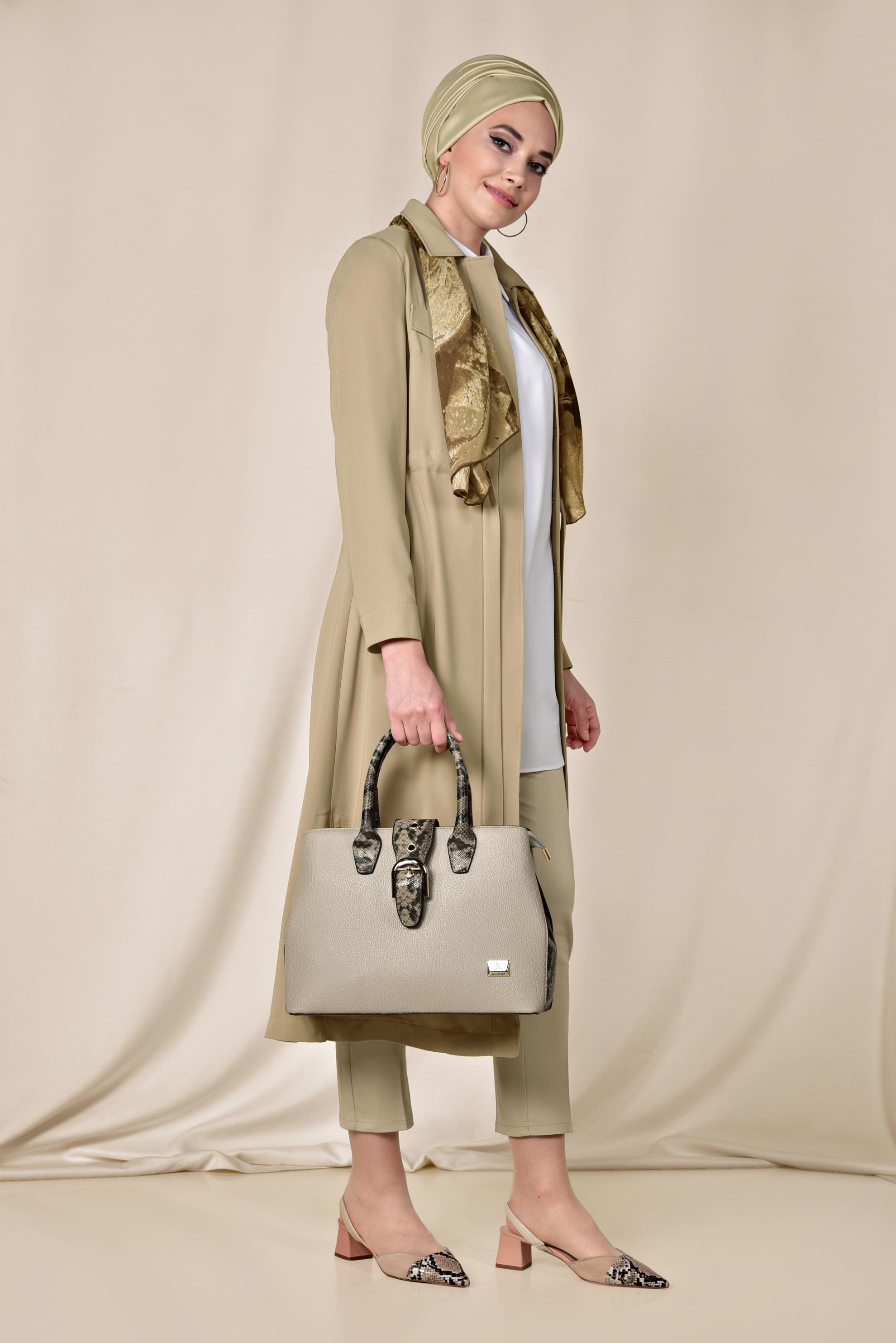 Tesettür giyim KAHVE CEPLİ PAMUKLU YÜKSEK BEL PANTOLON 7526