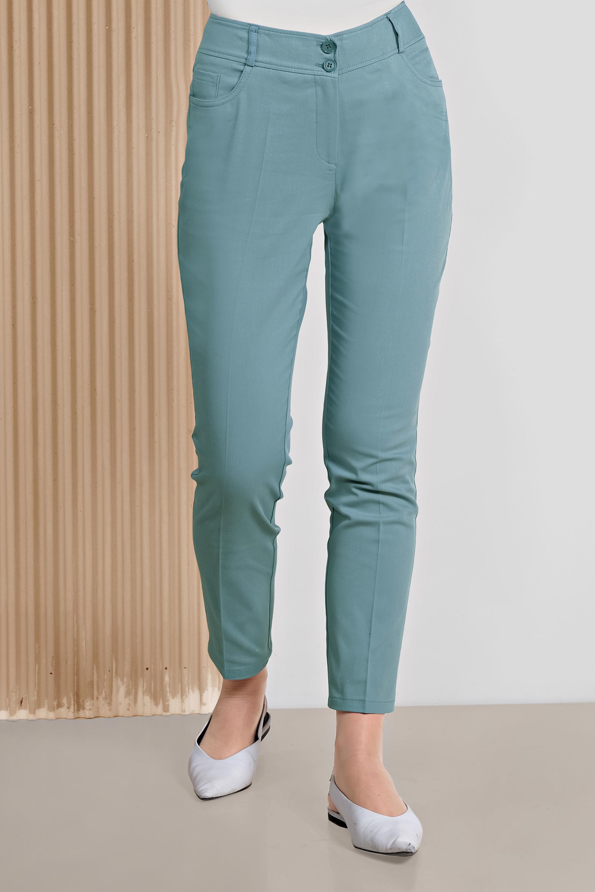 Tesettür giyim MAVİ CEPLİ PAMUKLU YÜKSEK BEL PANTOLON 7526