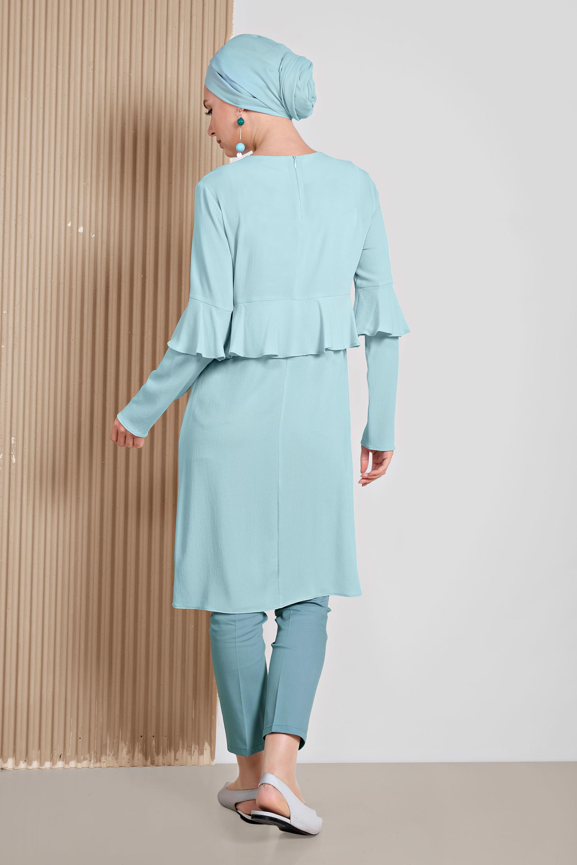 Tesettür giyim MAVİ CEPLİ PAMUKLU YÜKSEK BEL PANTOLON 7526