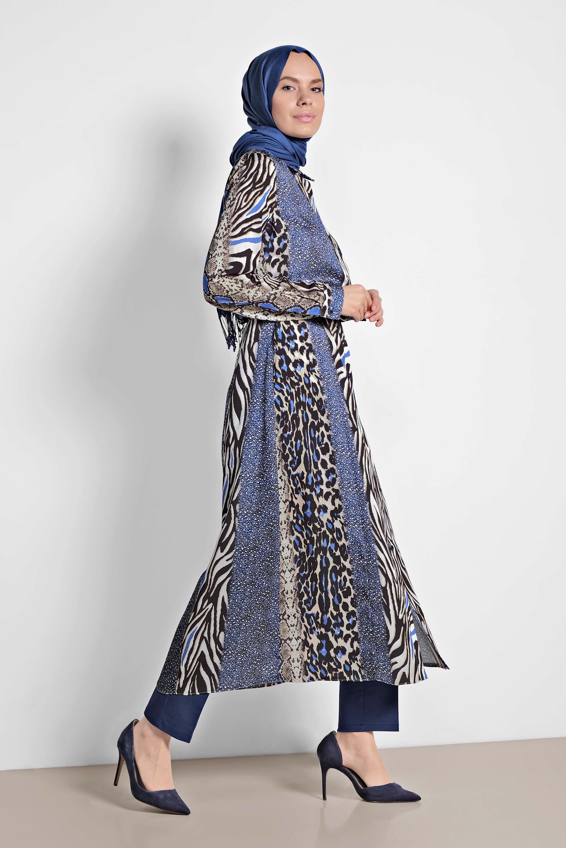 Tesettür giyim LACİVERT CEPLİ PAMUKLU YÜKSEK BEL PANTOLON 7526