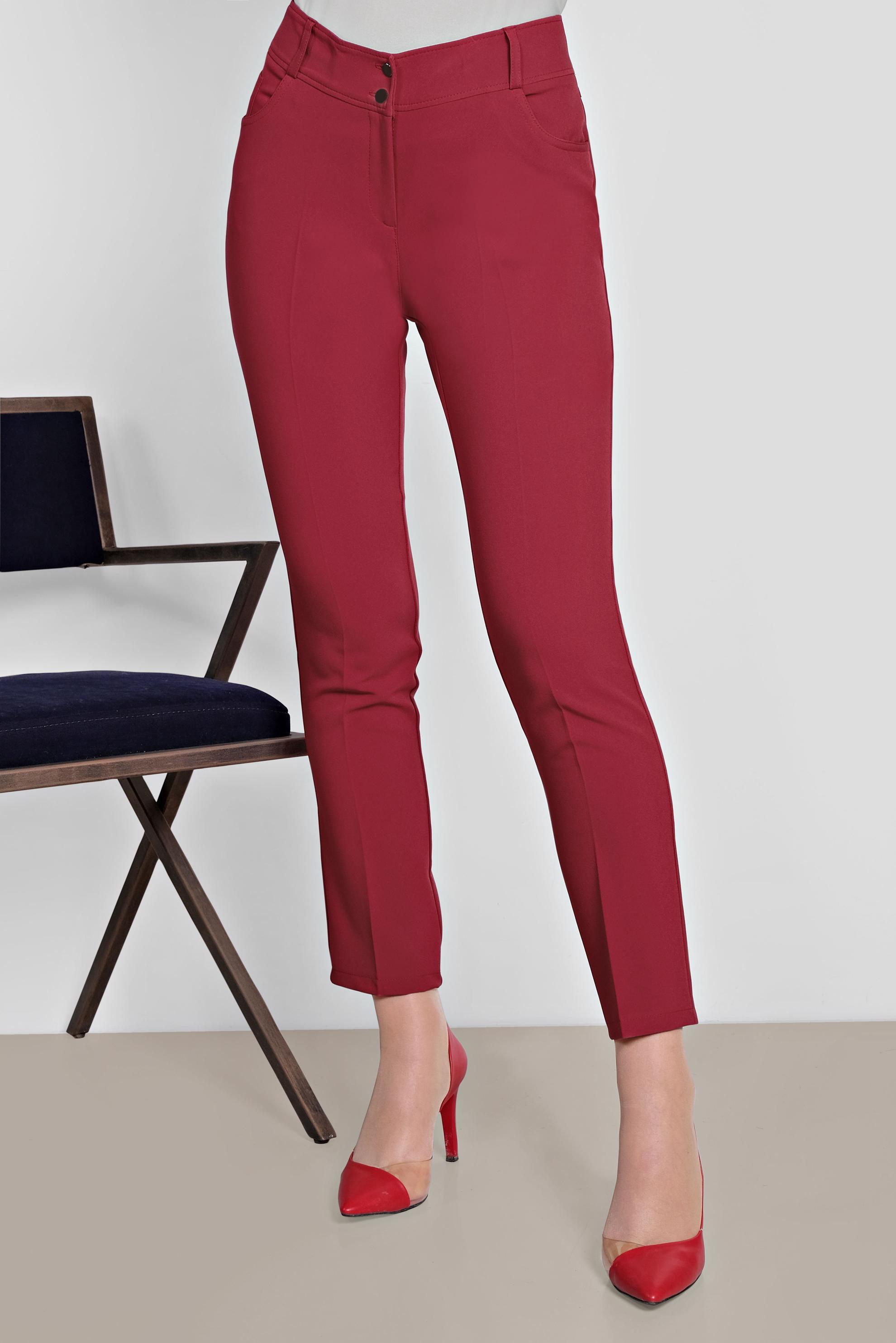 Tesettür giyim KIRMIZI DAR PAÇA KLASİK PANTOLON 7527 