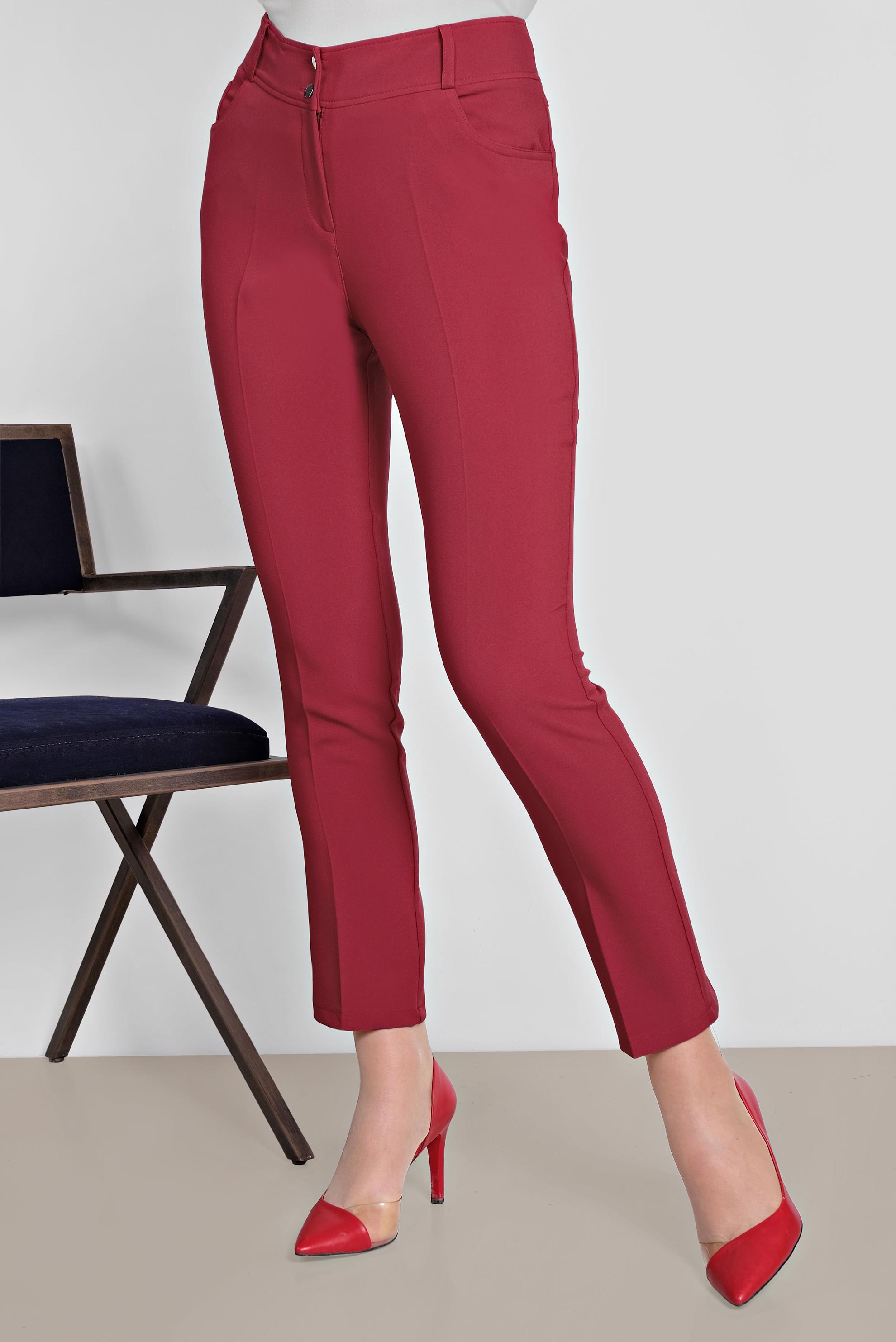 Tesettür giyim KIRMIZI DAR PAÇA KLASİK PANTOLON 7527 