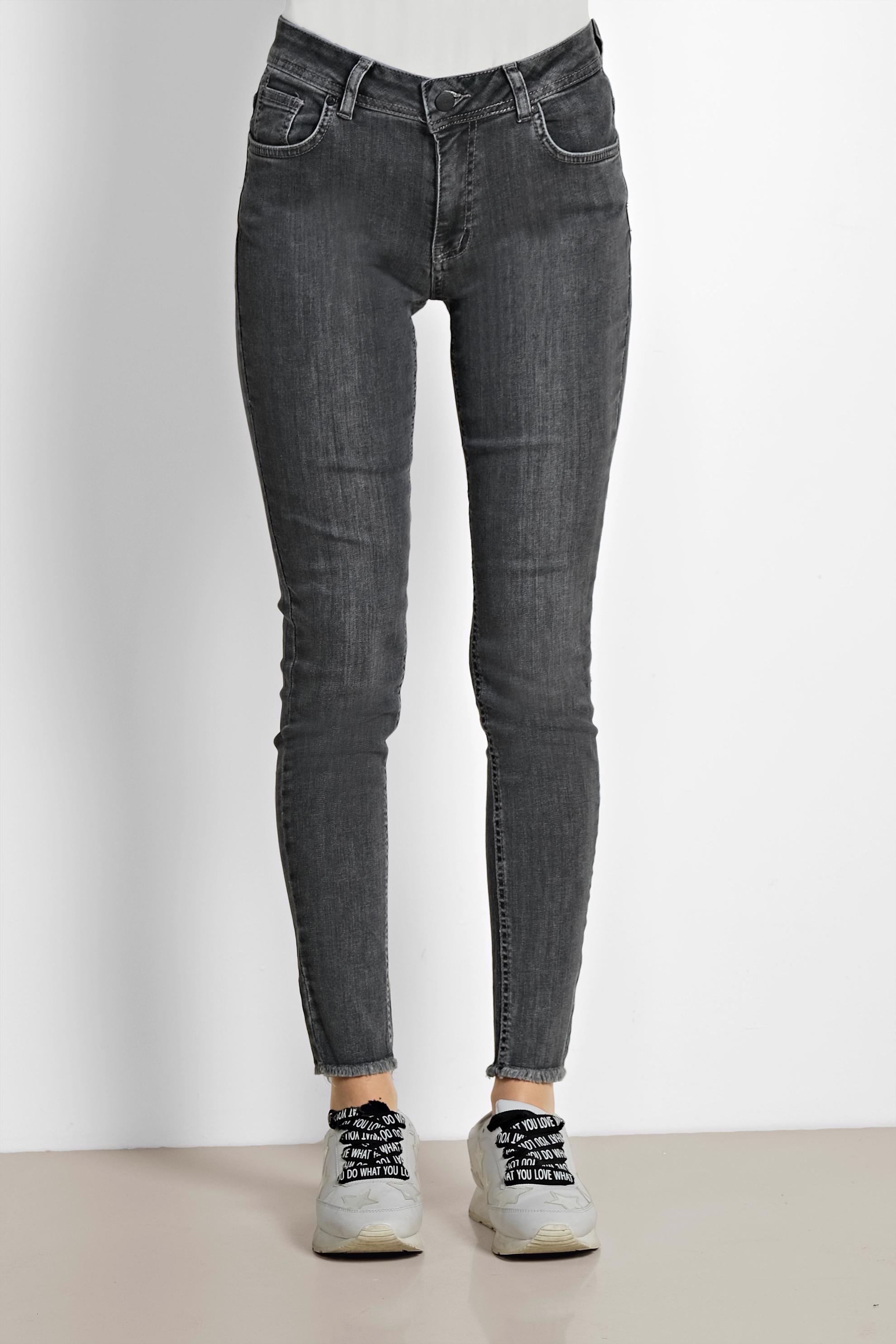 Tesettür giyim GRİ PAÇASI PÜSKÜLLÜ PAMUKLU DENİM PANTOLON 7529