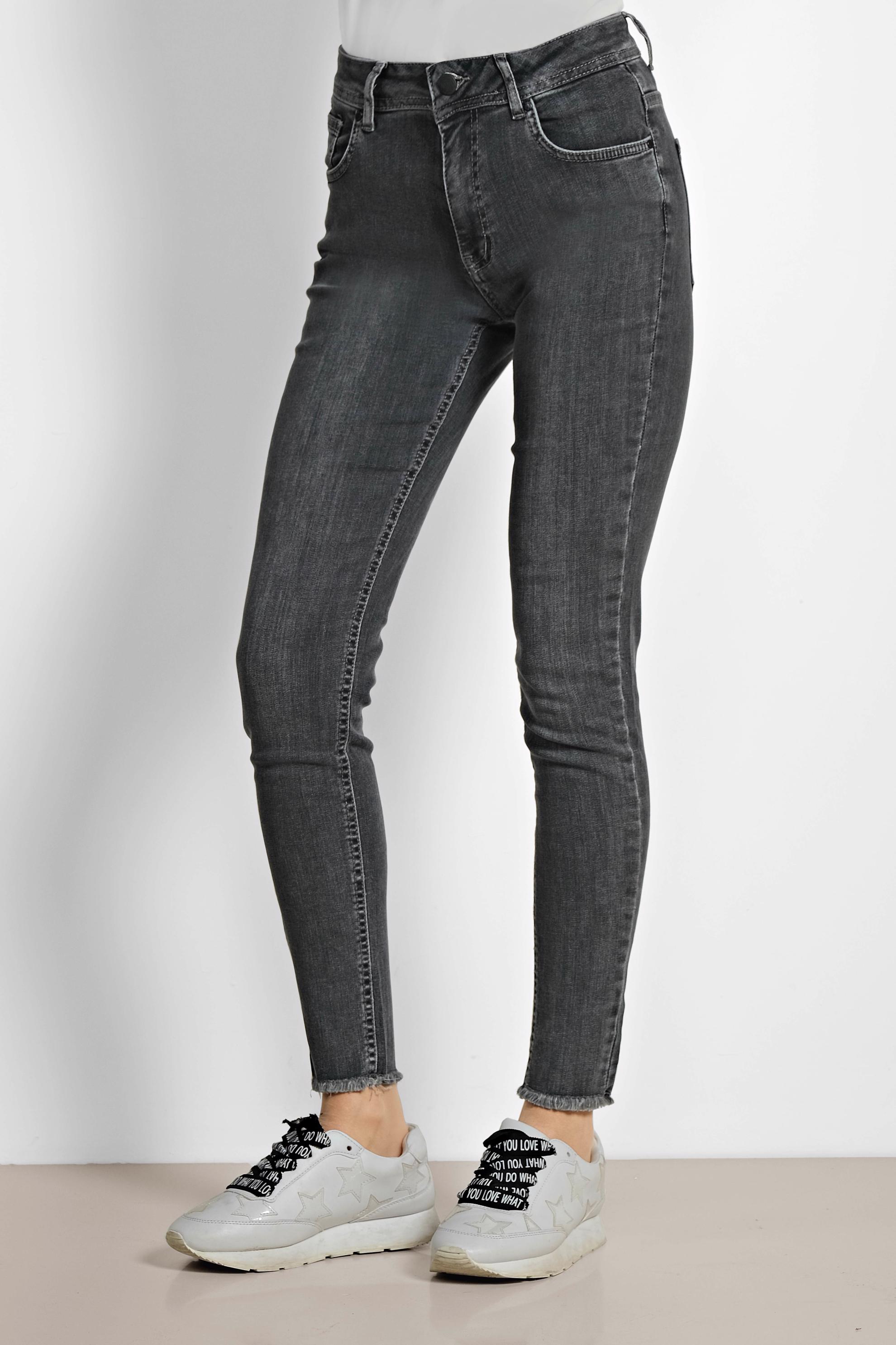 Tesettür giyim GRİ PAÇASI PÜSKÜLLÜ PAMUKLU DENİM PANTOLON 7529