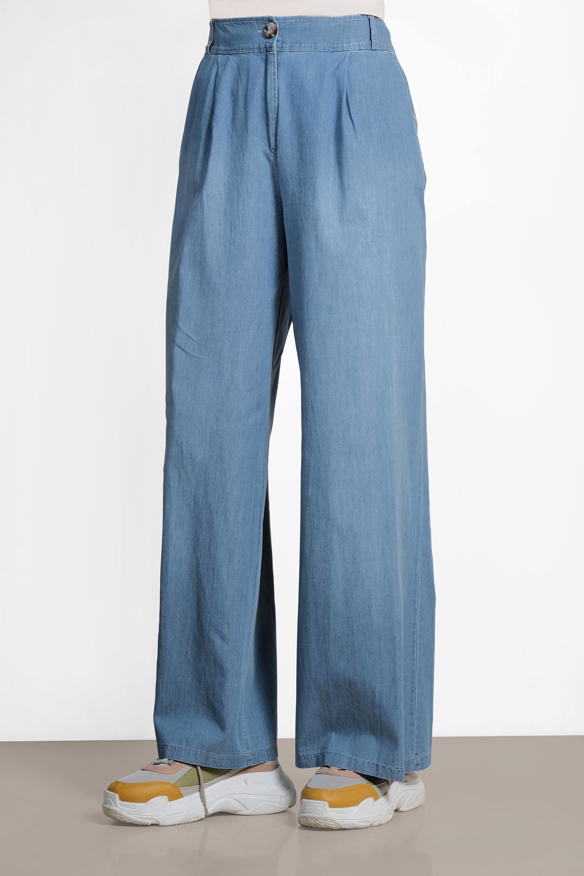 Tesettür giyim MAVİ PAMUKLU YÜKSEK BEL DENİM PANTOLON 7532