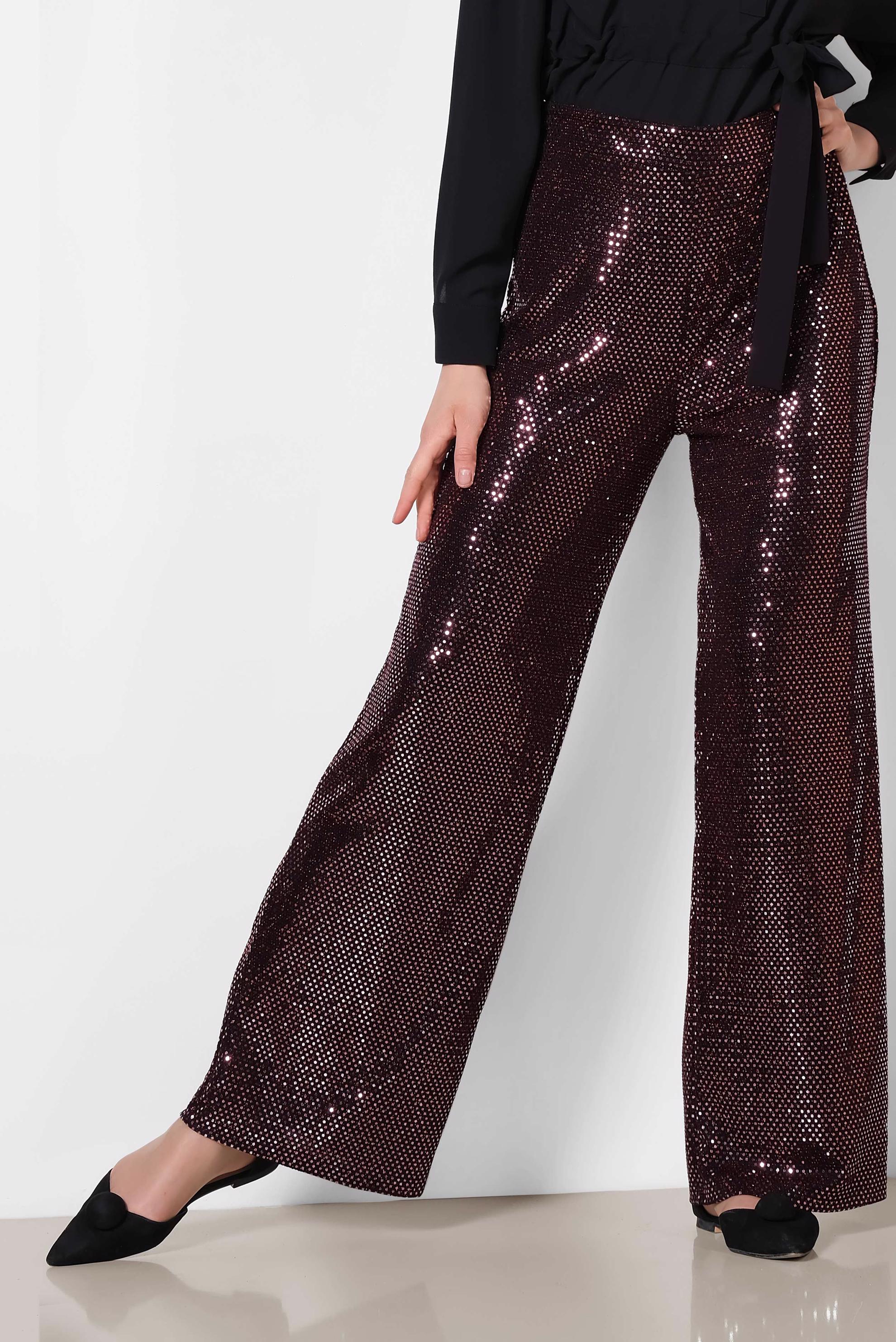 Tesettür giyim BORDO PUL PAYETLİ PANTOLON 7535