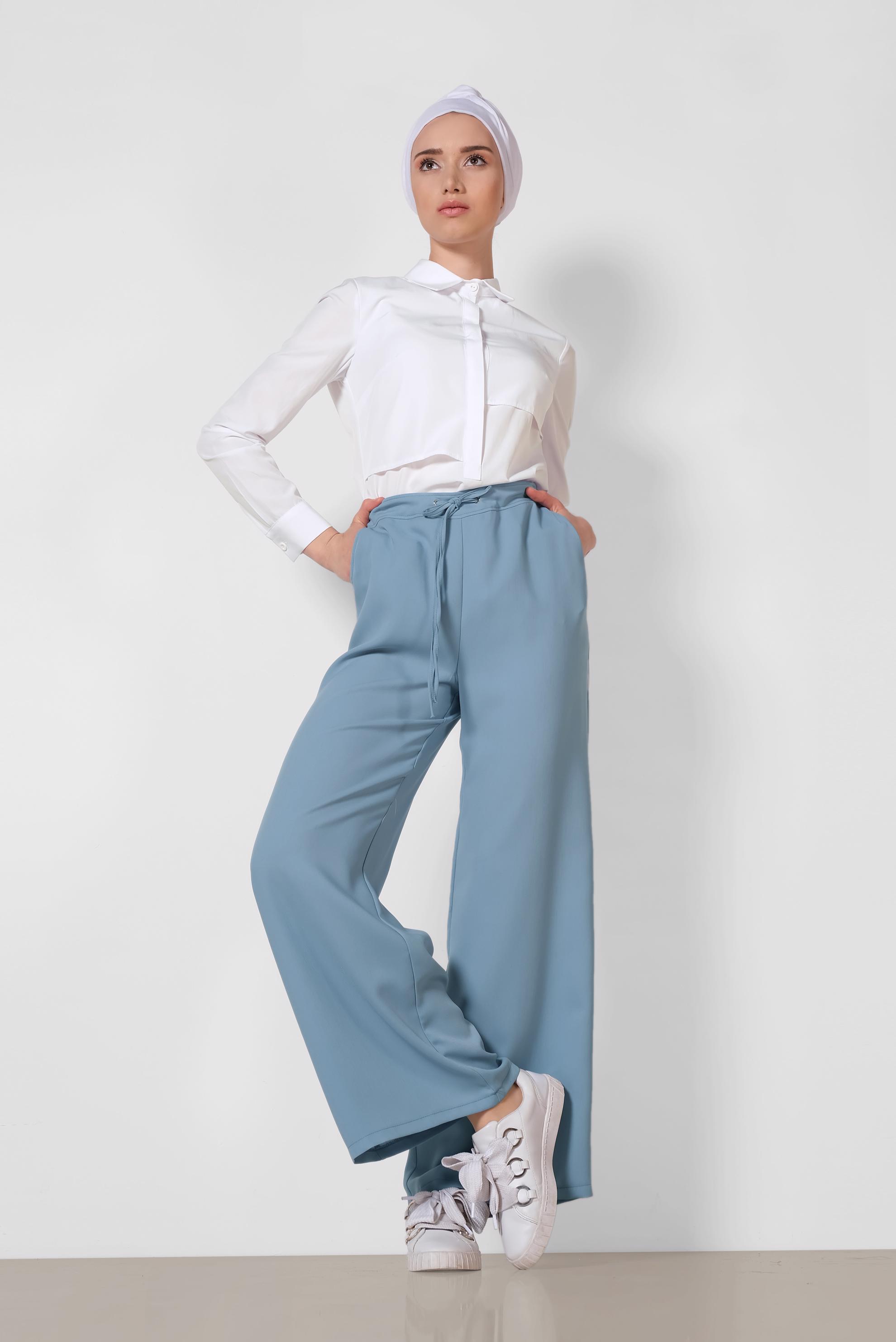 Tesettür giyim MAVİ GENİŞ PAÇA PANTOLON 7536