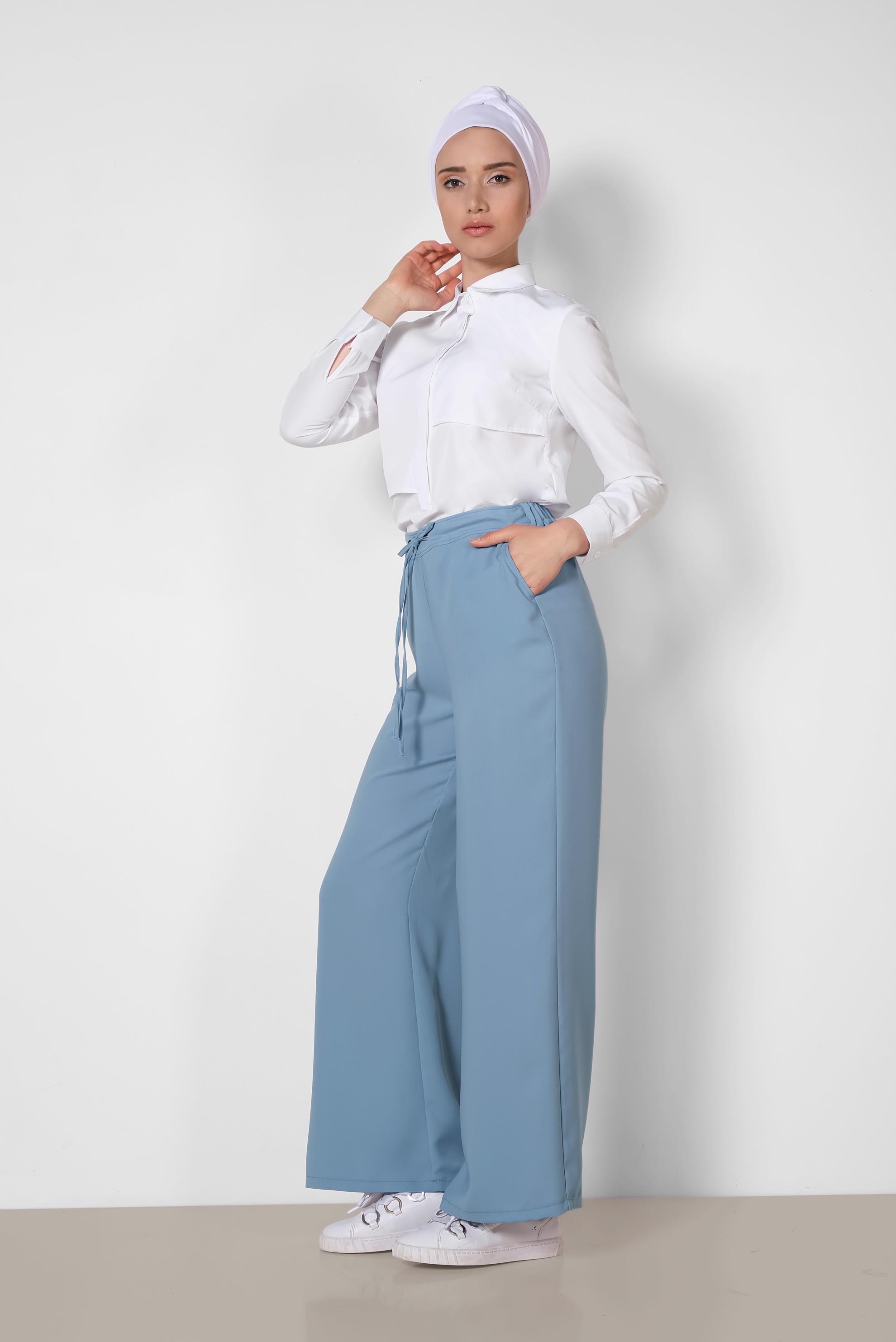 Tesettür giyim MAVİ GENİŞ PAÇA PANTOLON 7536