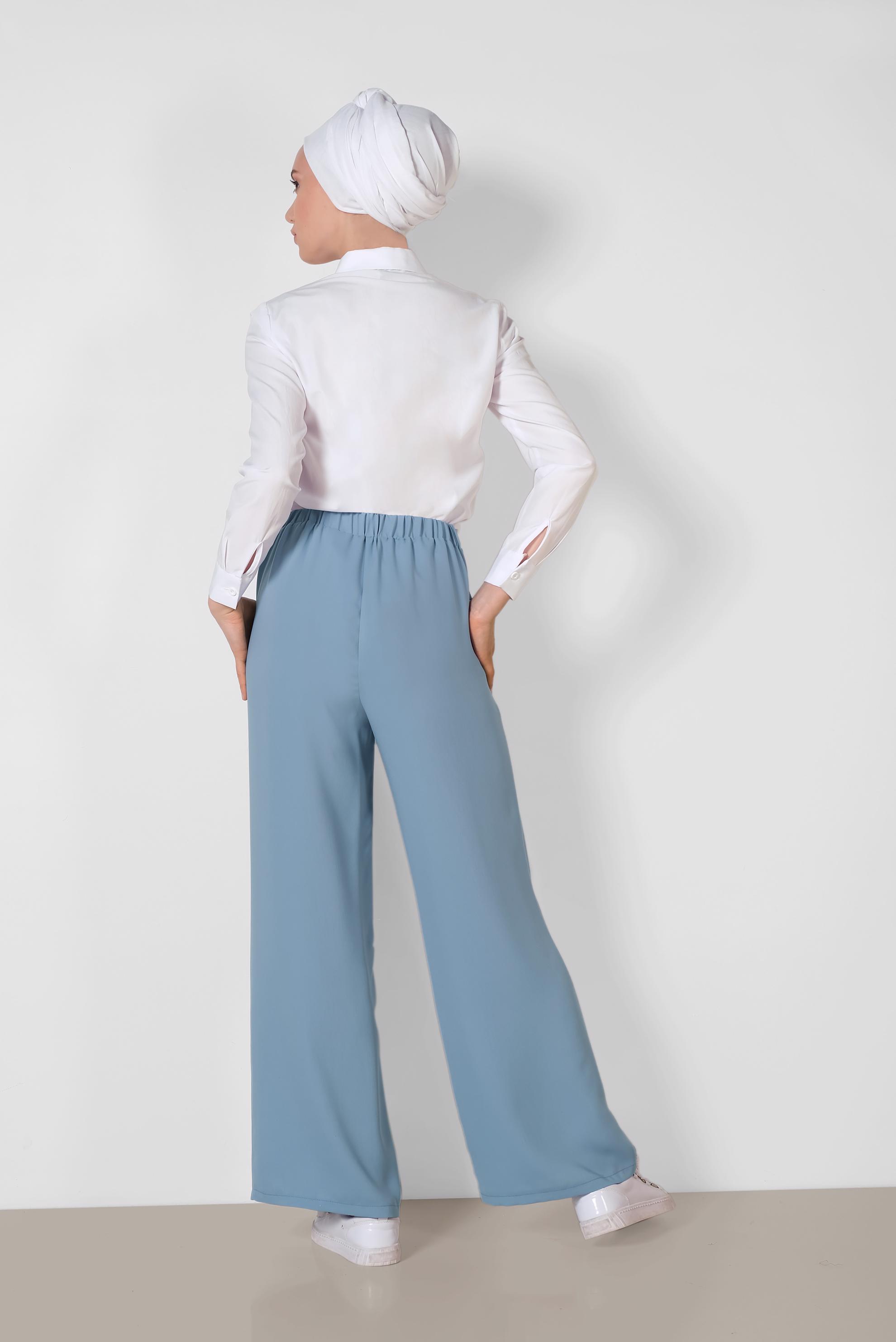 Tesettür giyim MAVİ GENİŞ PAÇA PANTOLON 7536