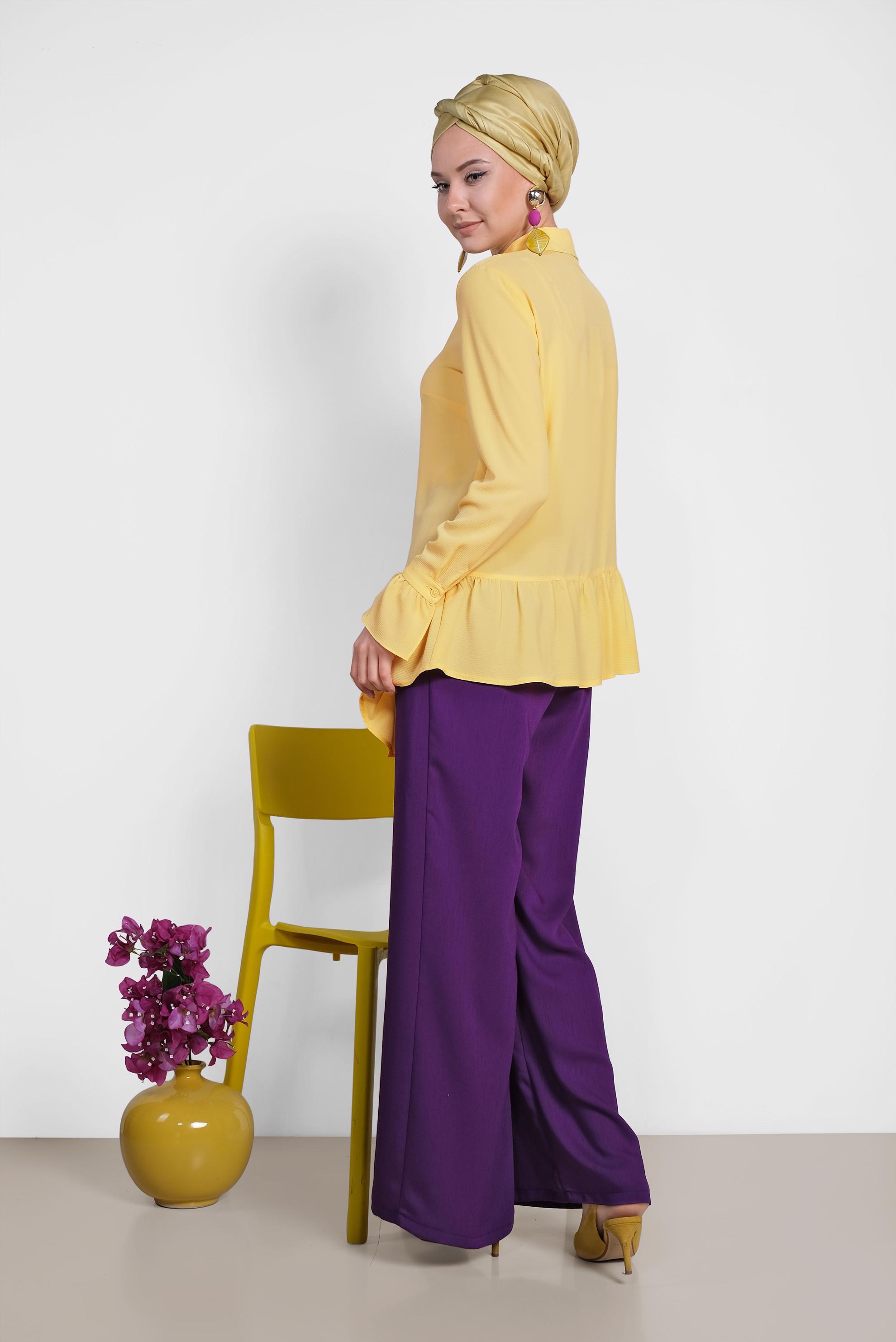 Tesettür giyim MOR GENİŞ PAÇA PANTOLON 7536