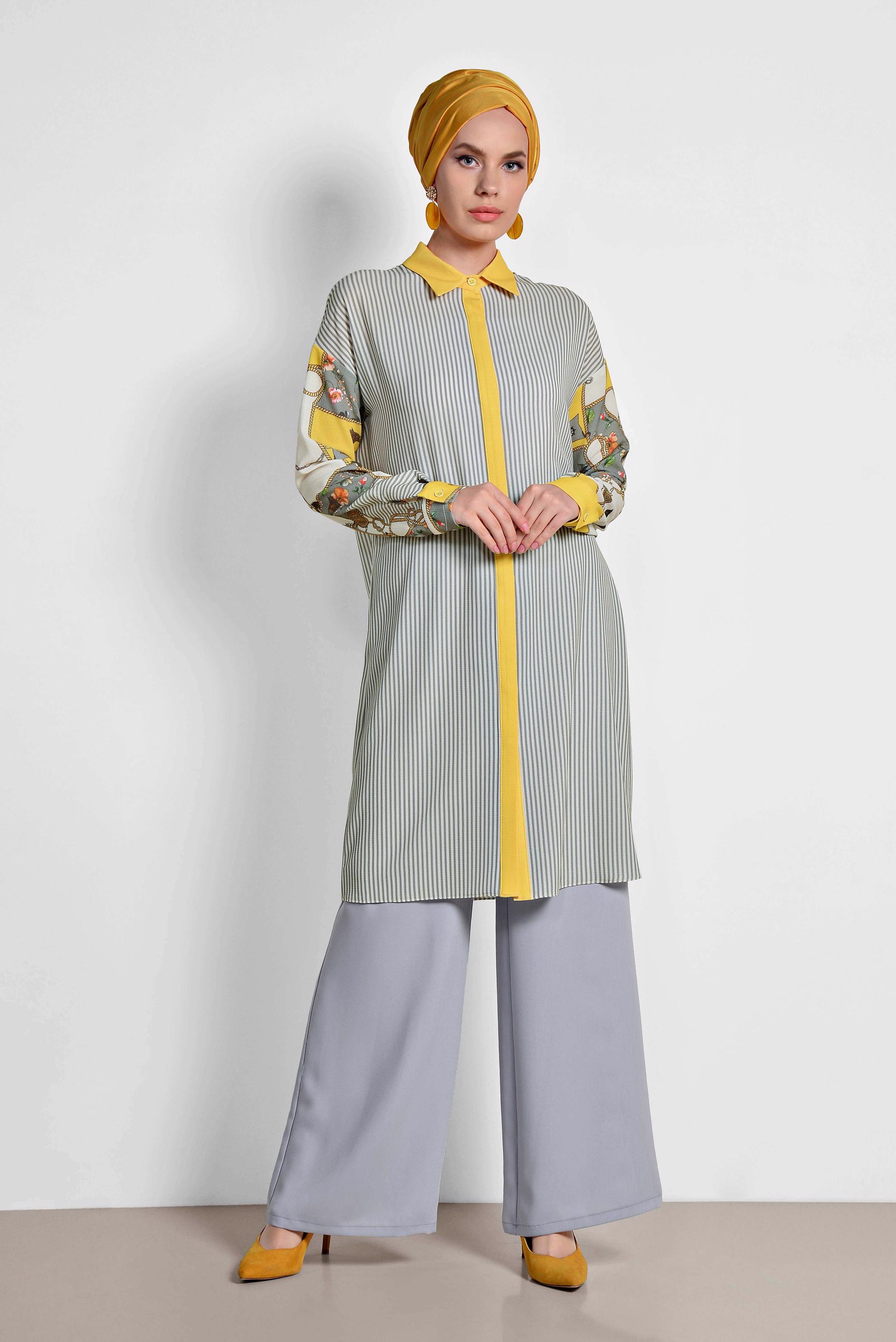 Tesettür giyim GRİ GENİŞ PAÇA PANTOLON 7536