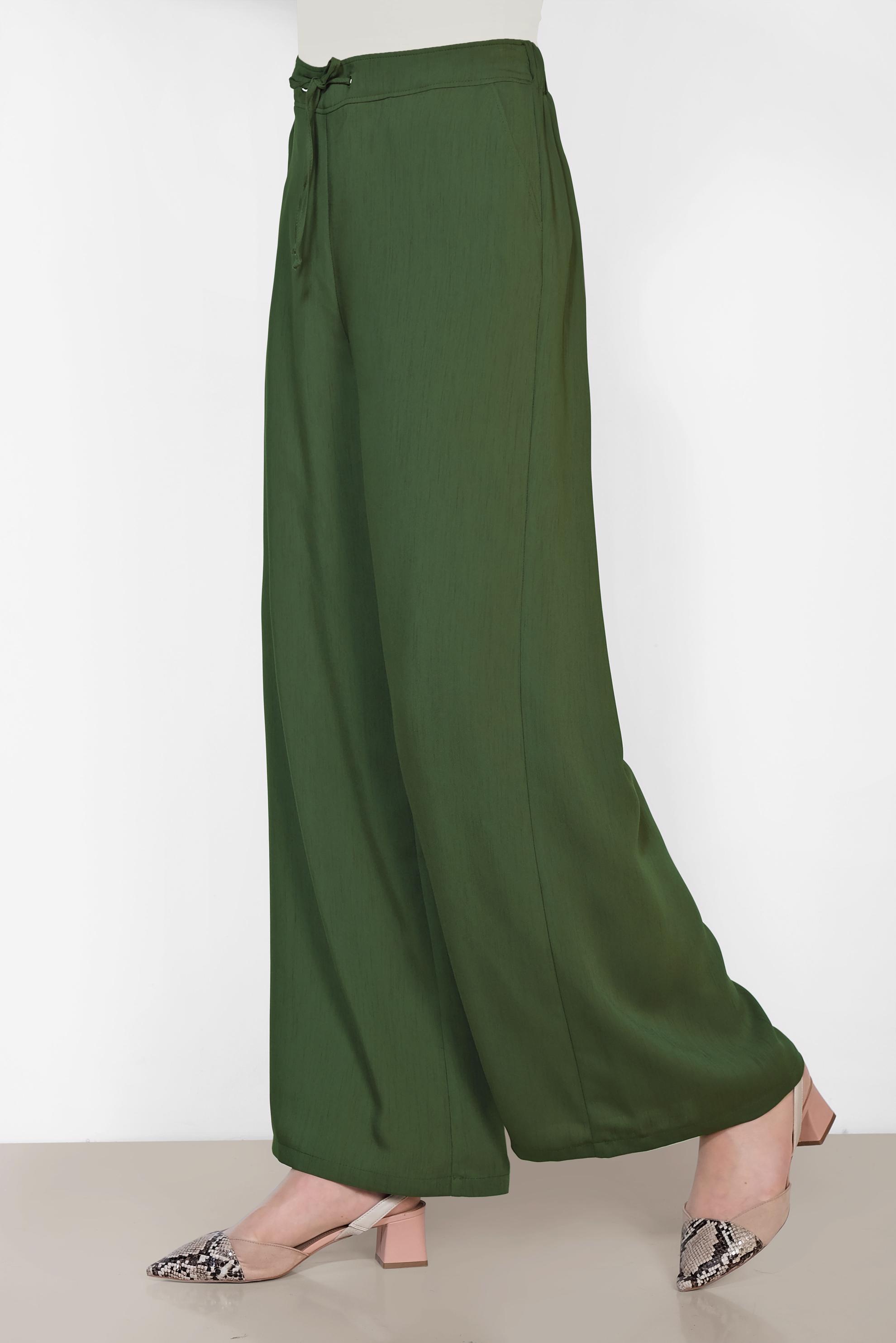 Tesettür giyim HAKİ GENİŞ PAÇA PANTOLON 7536