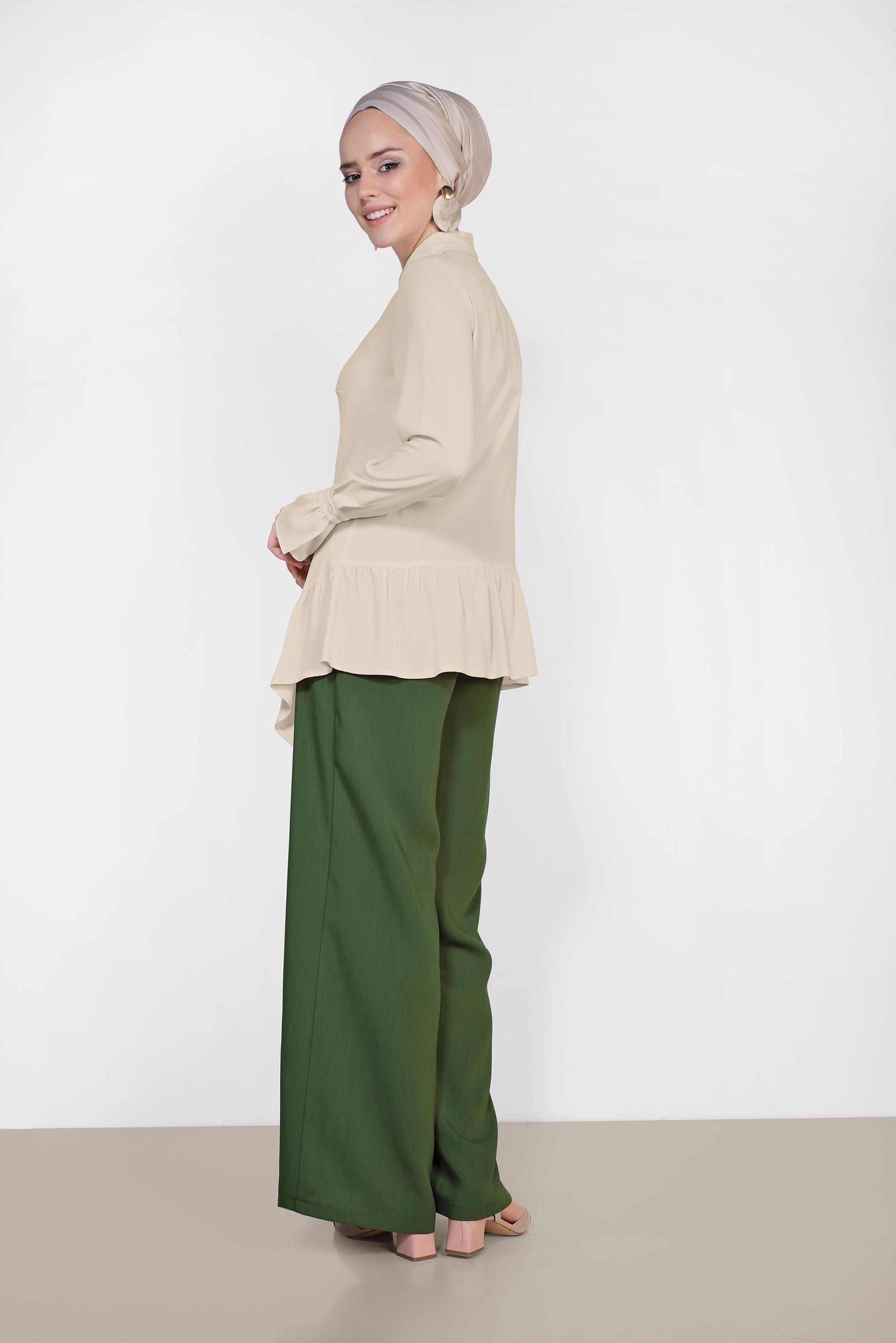 Tesettür giyim HAKİ GENİŞ PAÇA PANTOLON 7536