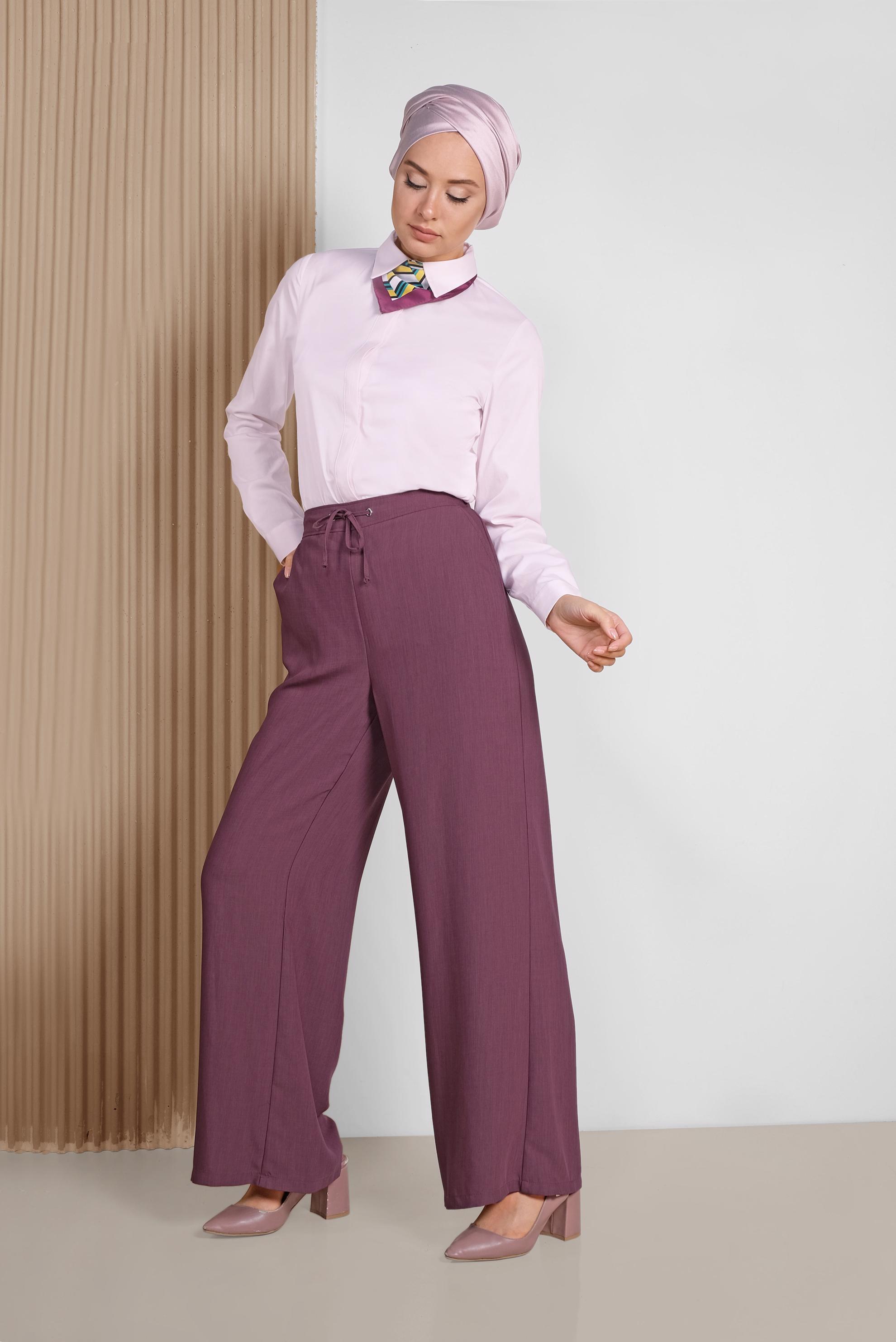 Tesettür giyim PEMBE GENİŞ PAÇA PANTOLON 7536