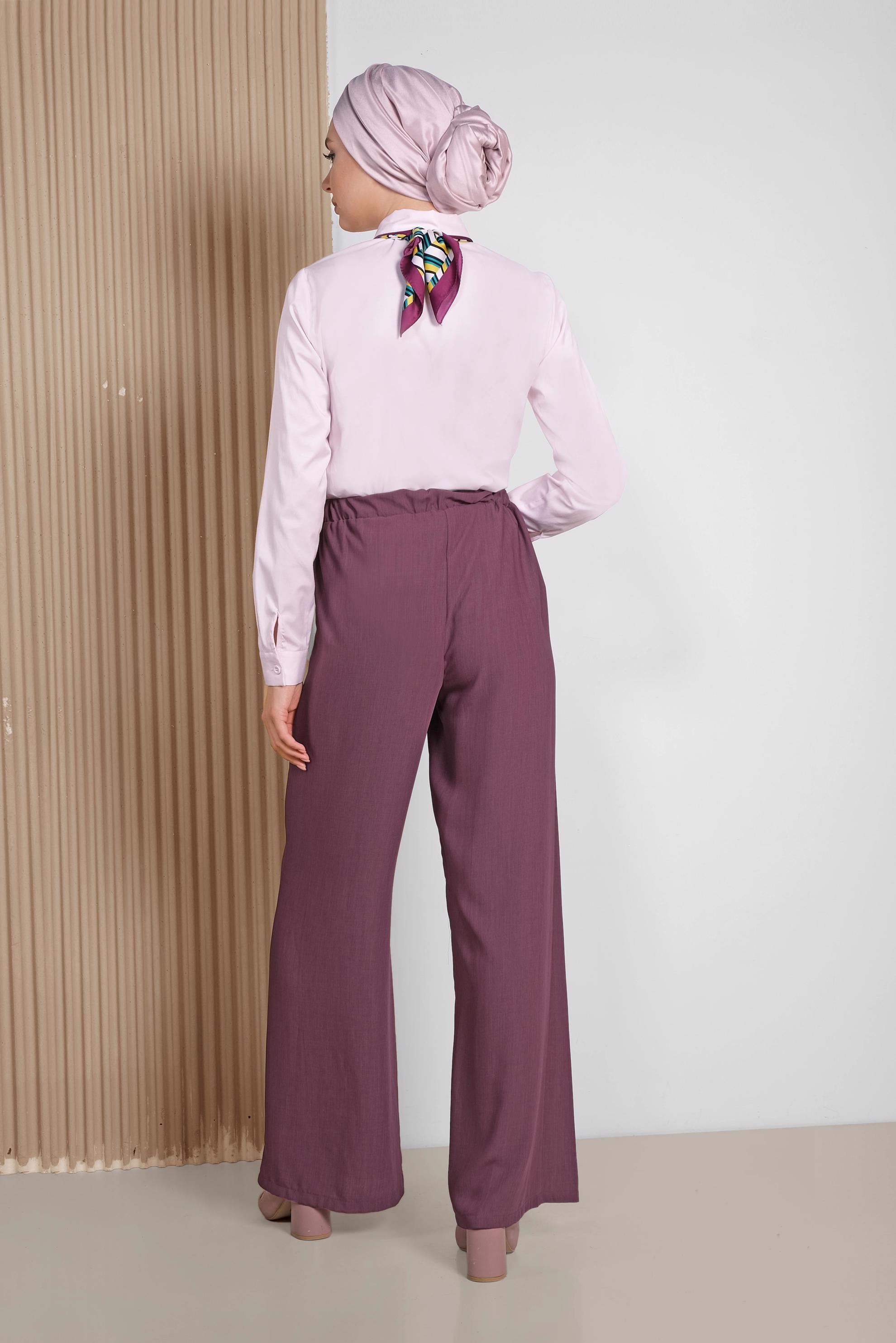 Tesettür giyim PEMBE GENİŞ PAÇA PANTOLON 7536