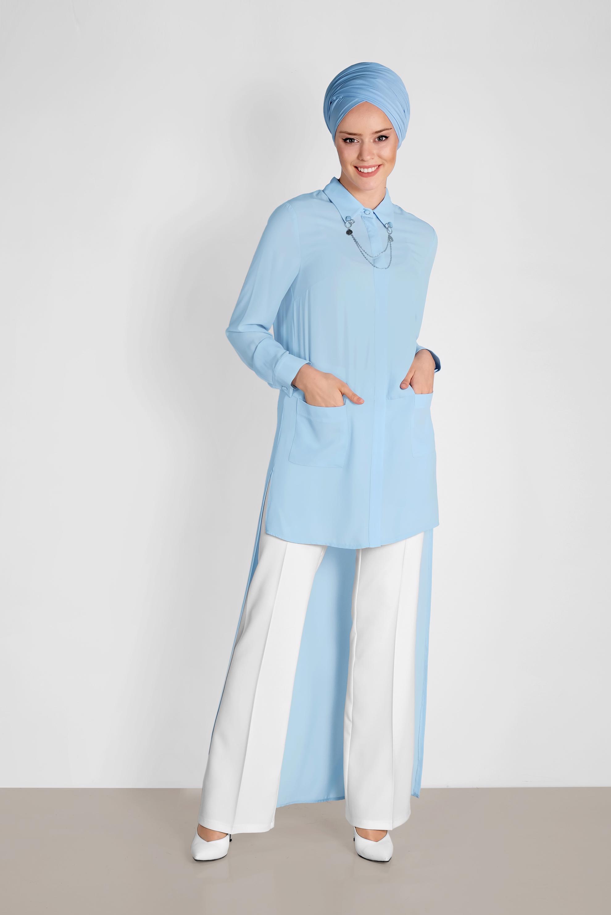 Tesettür giyim BEYAZ BOL PAÇA CEPLİ PANTOLON 7538